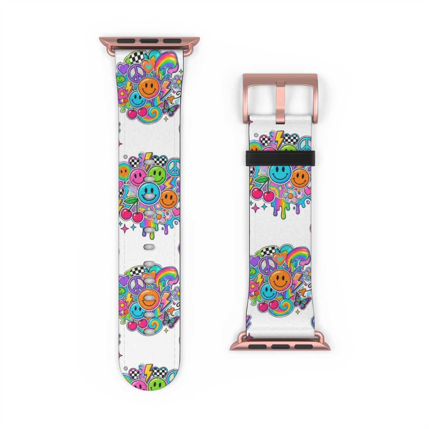 Floral Smiley Watch Band — Colorful Happy Face Apple Watch Strap