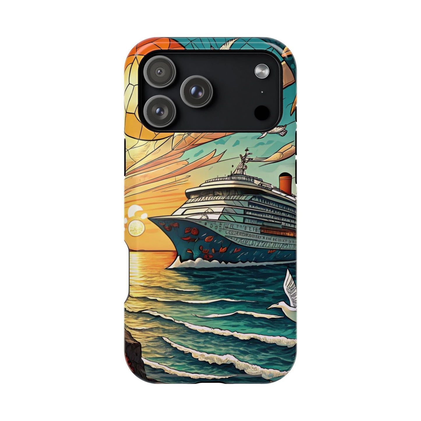 Cruise Vacation iPhone tough case with ocean cruise ship design, dual-layer protection, and MagSafe support