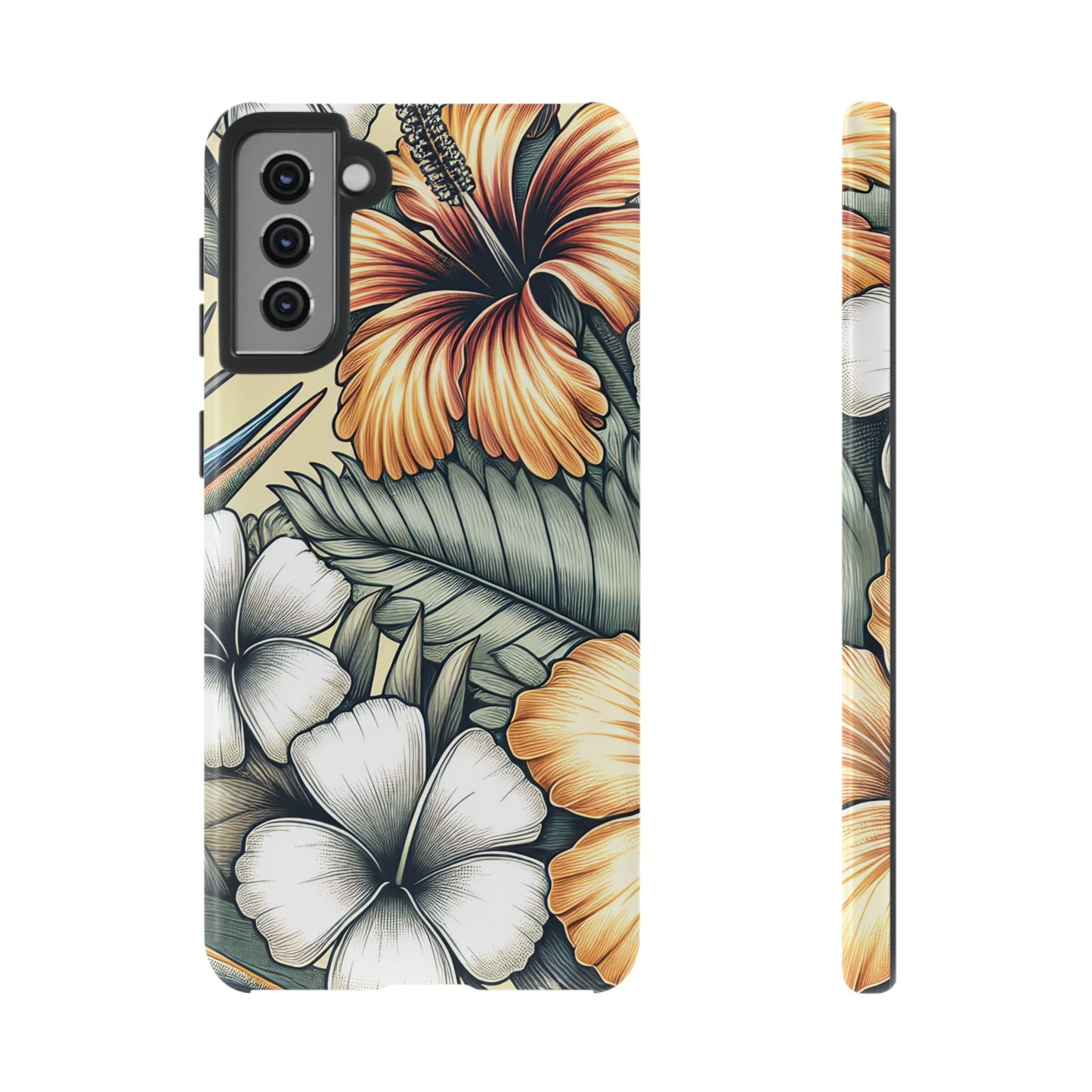Golden Tropical Floral Design Samsung Phone Case