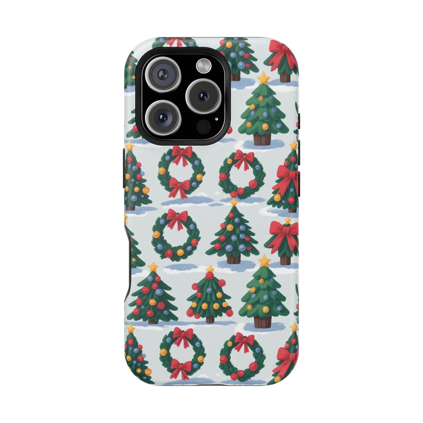 iPhone case with festive Holiday Tree and Wreath pattern for Christmas celebrations