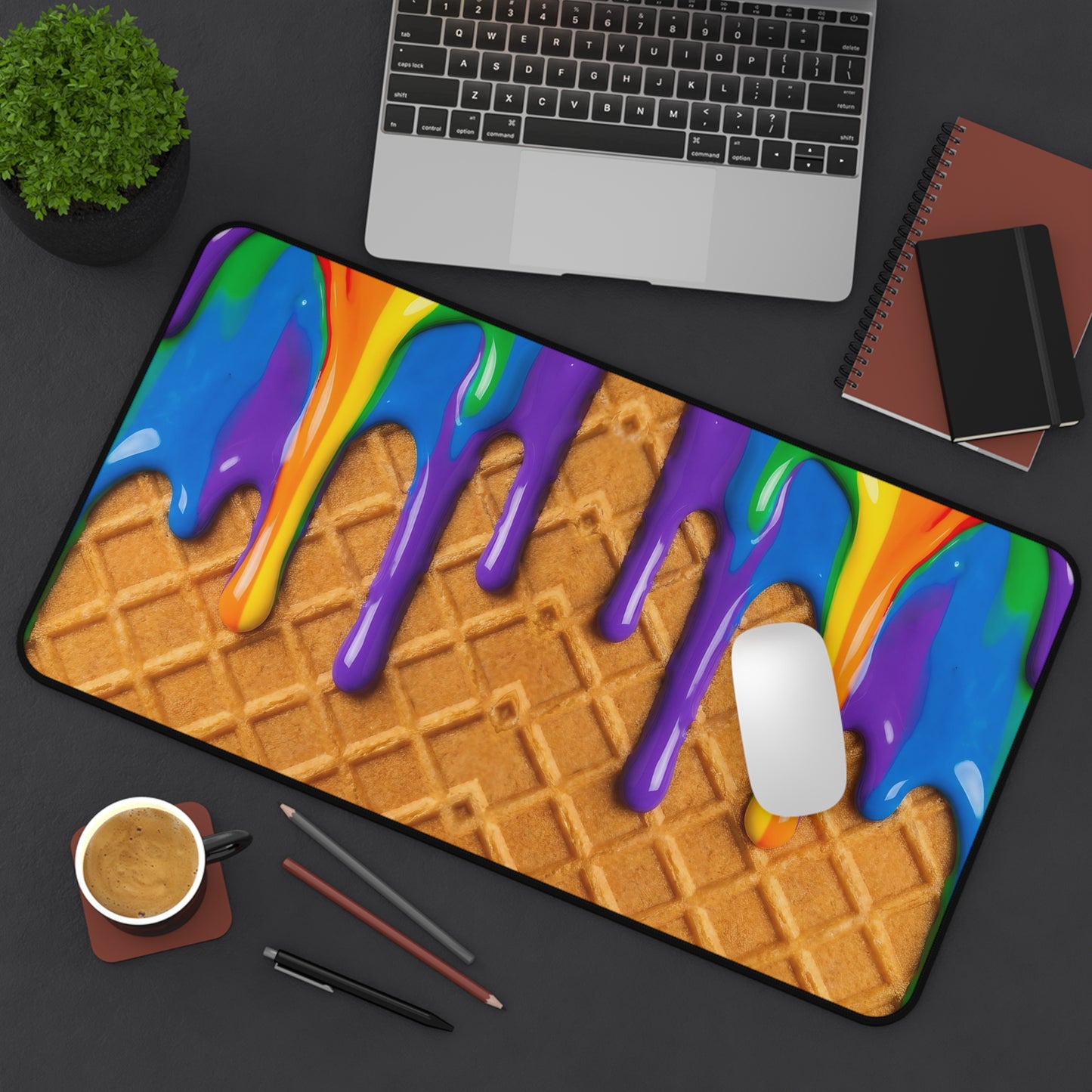 Rainbow Waffle Drip Desk Mat