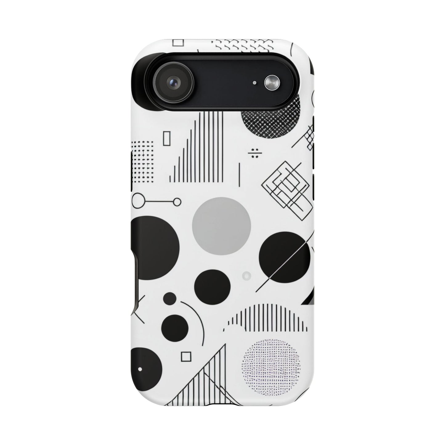 Black and White Abstract Art iPhone case with modern geometric design and MagSafe compatibility