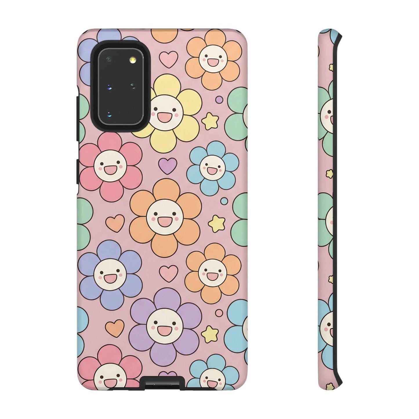 Happy Flower Samsung Phone Case with colorful smiling floral pattern and dual-layer protection for Samsung phone