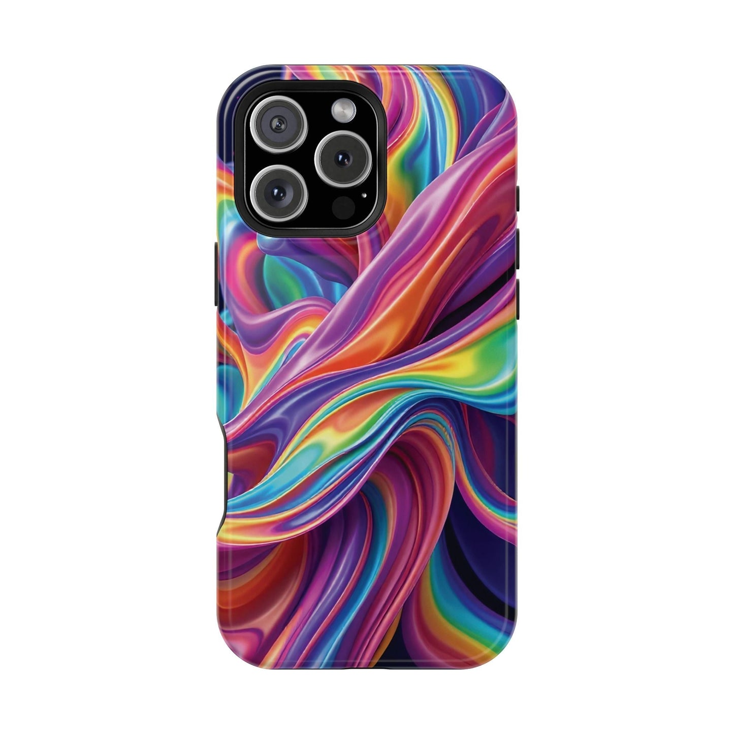 iPhone tough case with vibrant wrapping rainbow design and durable dual-layer protection