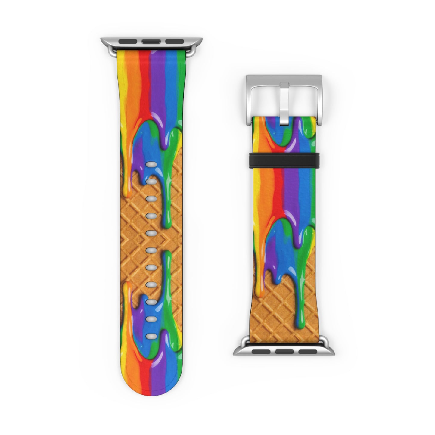 Waffle Rainbow Drip Apple Watch Band Colorful Faux Leather Strap