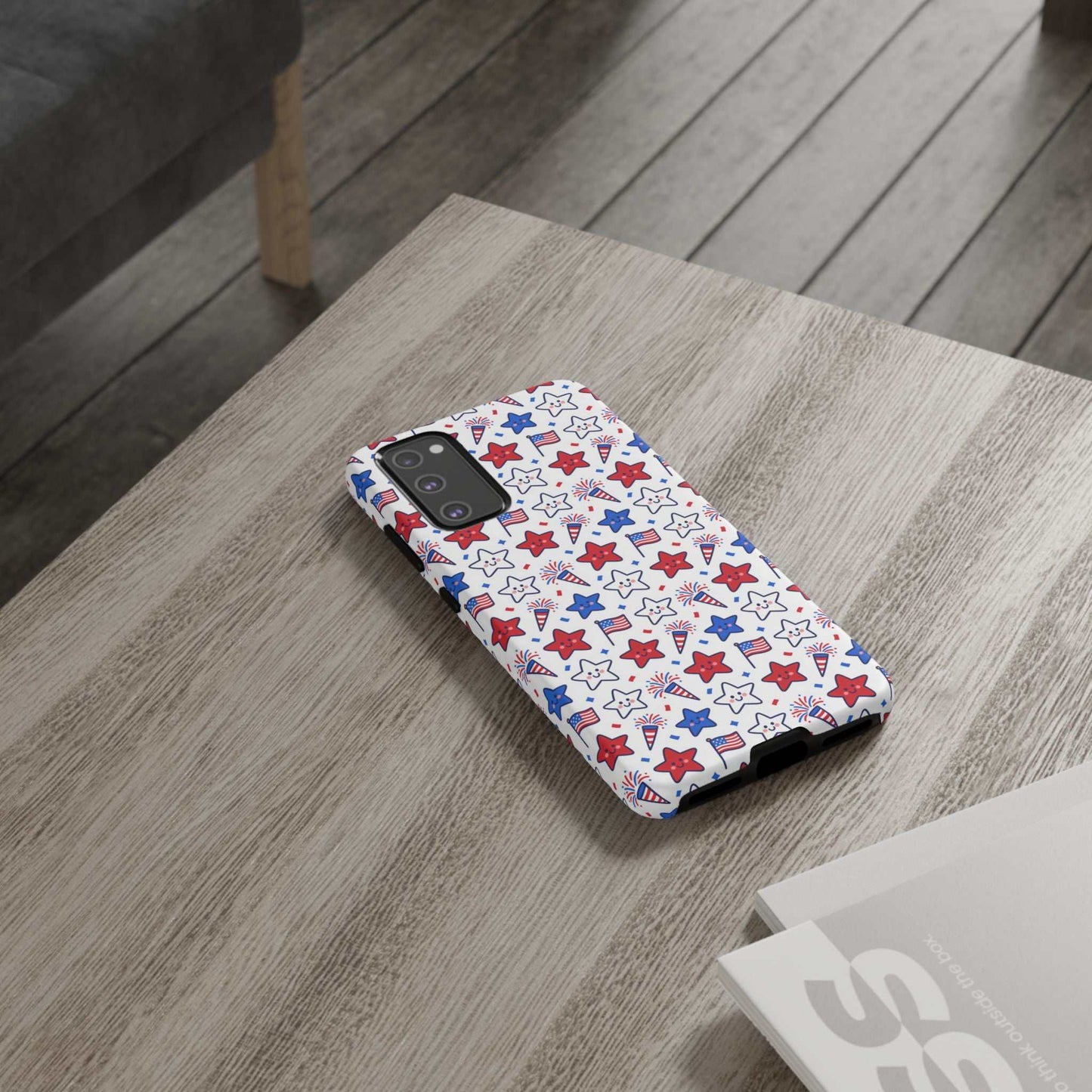 Kawaii 4th of July  Samsung Case – Cute Patriotic Phone Case, Fireworks Design, Shockproof Protective Cover