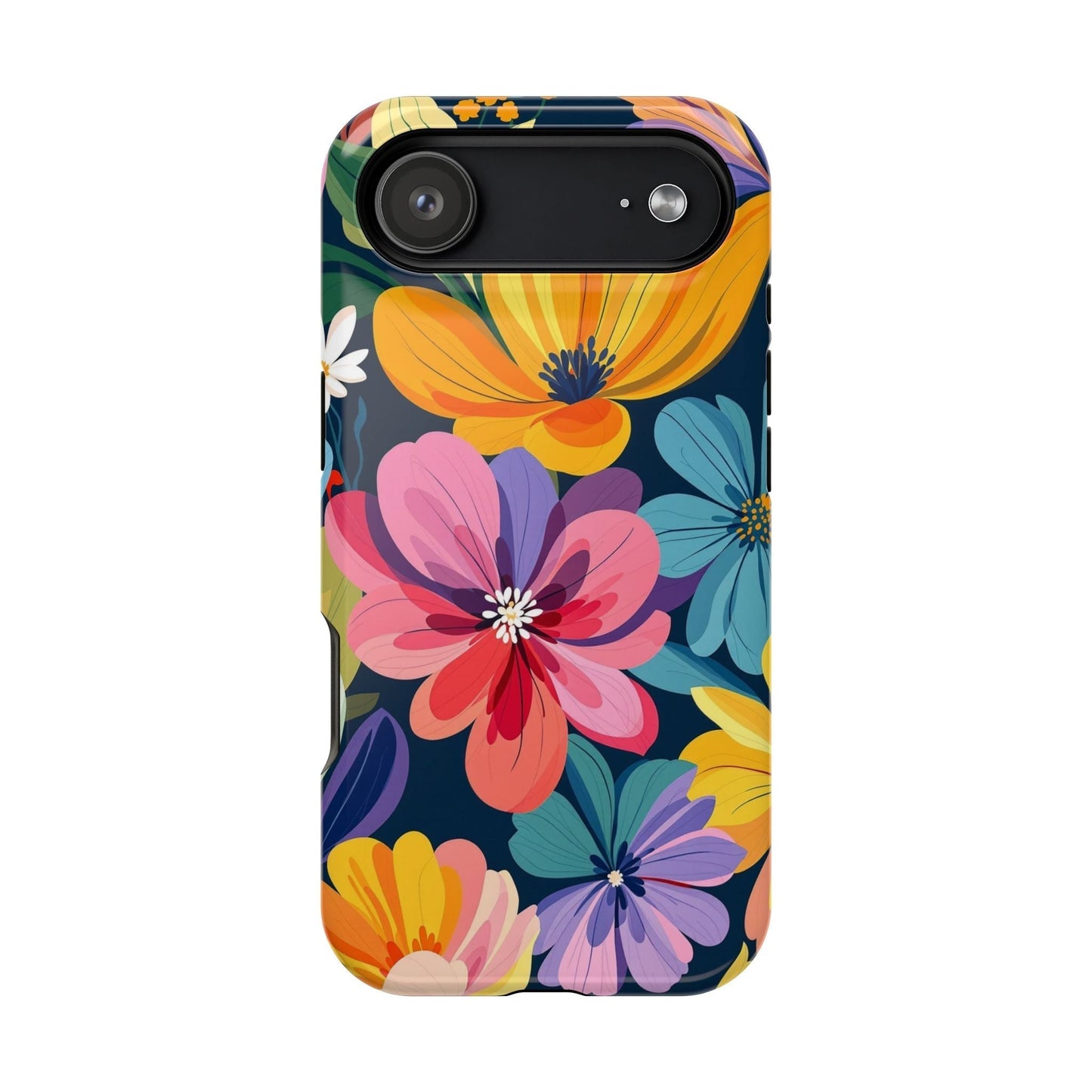 iPhone 17 case with colorful floral design and durable protective construction