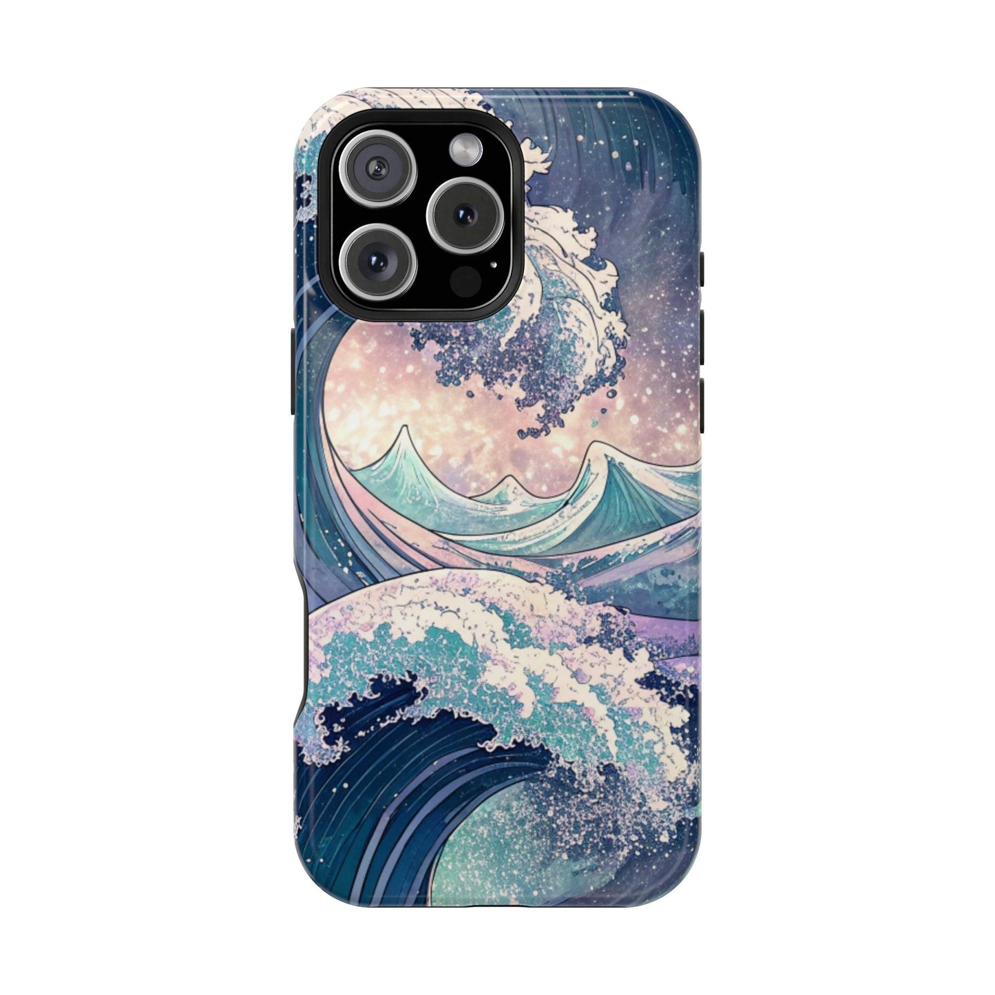 iPhone magnetic tough case with crashing waves design and dual-layer protective construction