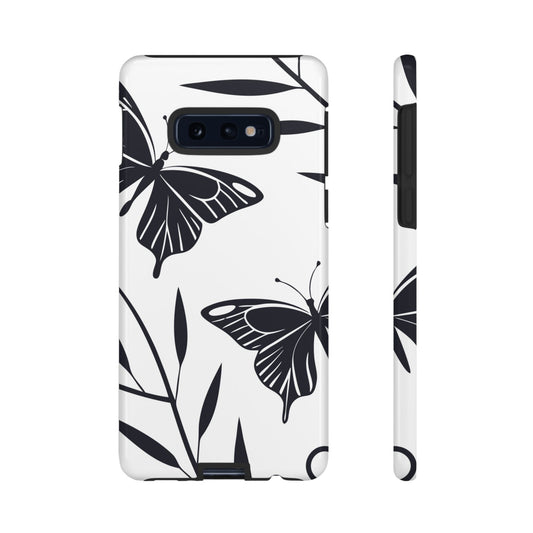 Minimalist black and white butterfly design Samsung tough phone case for protection and style