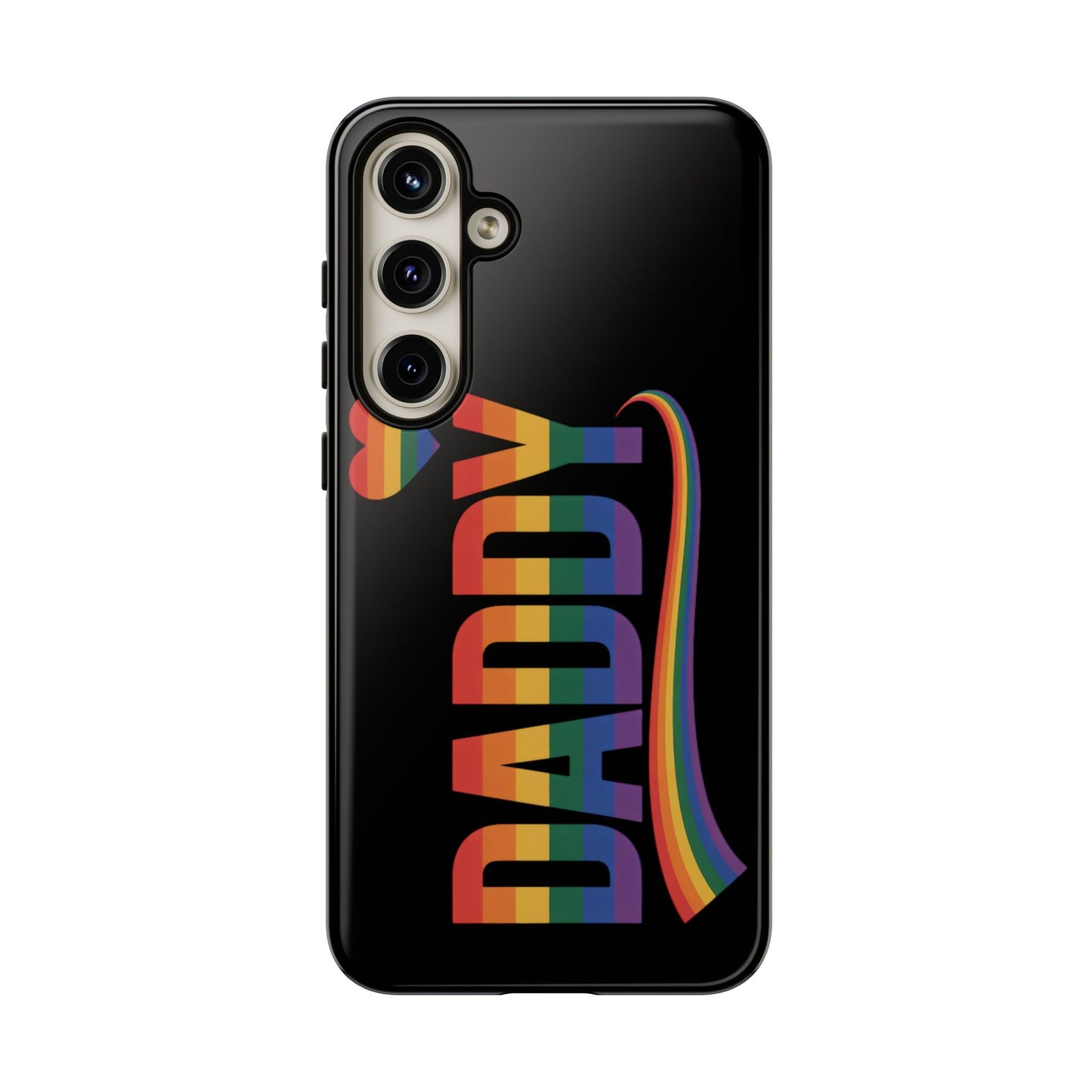 Samsung Tough Case with LGBT inspired rainbow "DADDY" design on black background for Samsung Galaxy phones