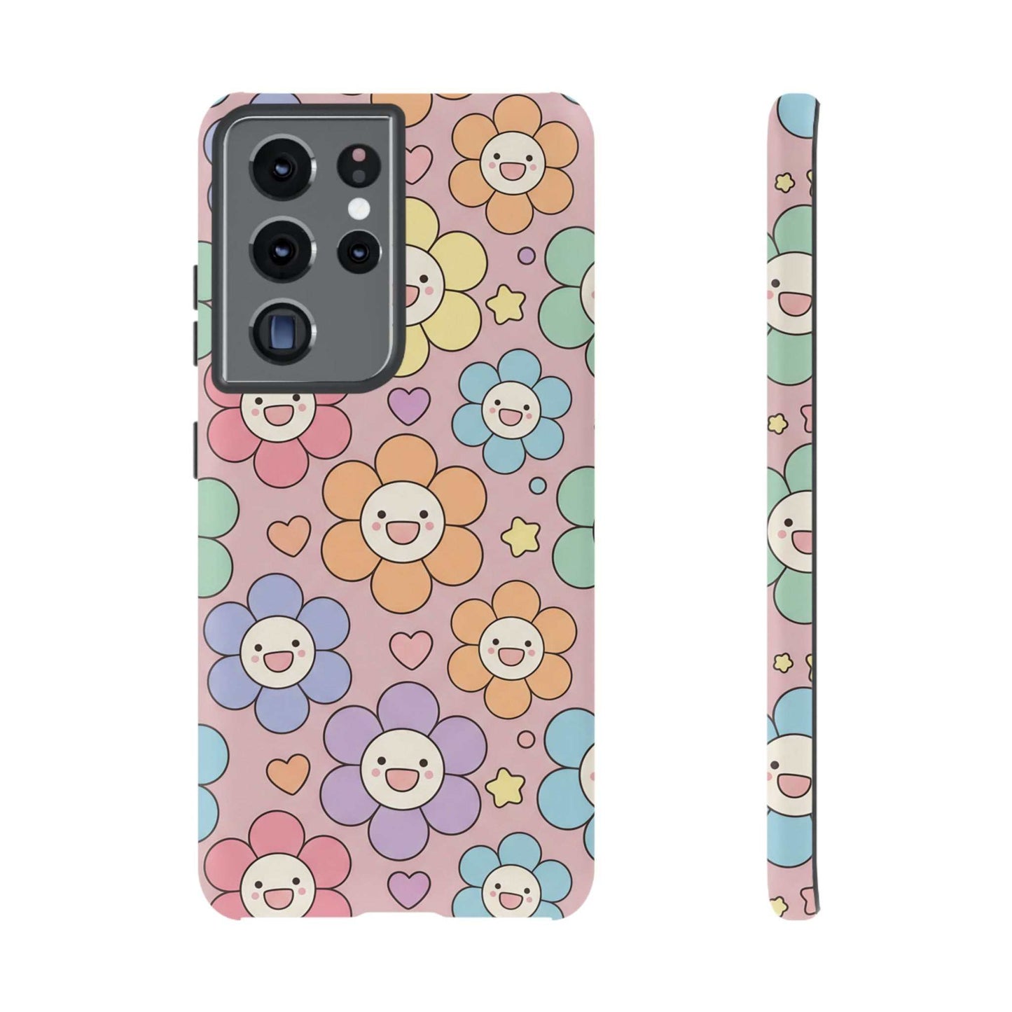 Happy Flower Samsung Phone Case with colorful smiling floral pattern and dual-layer protection for Samsung phone