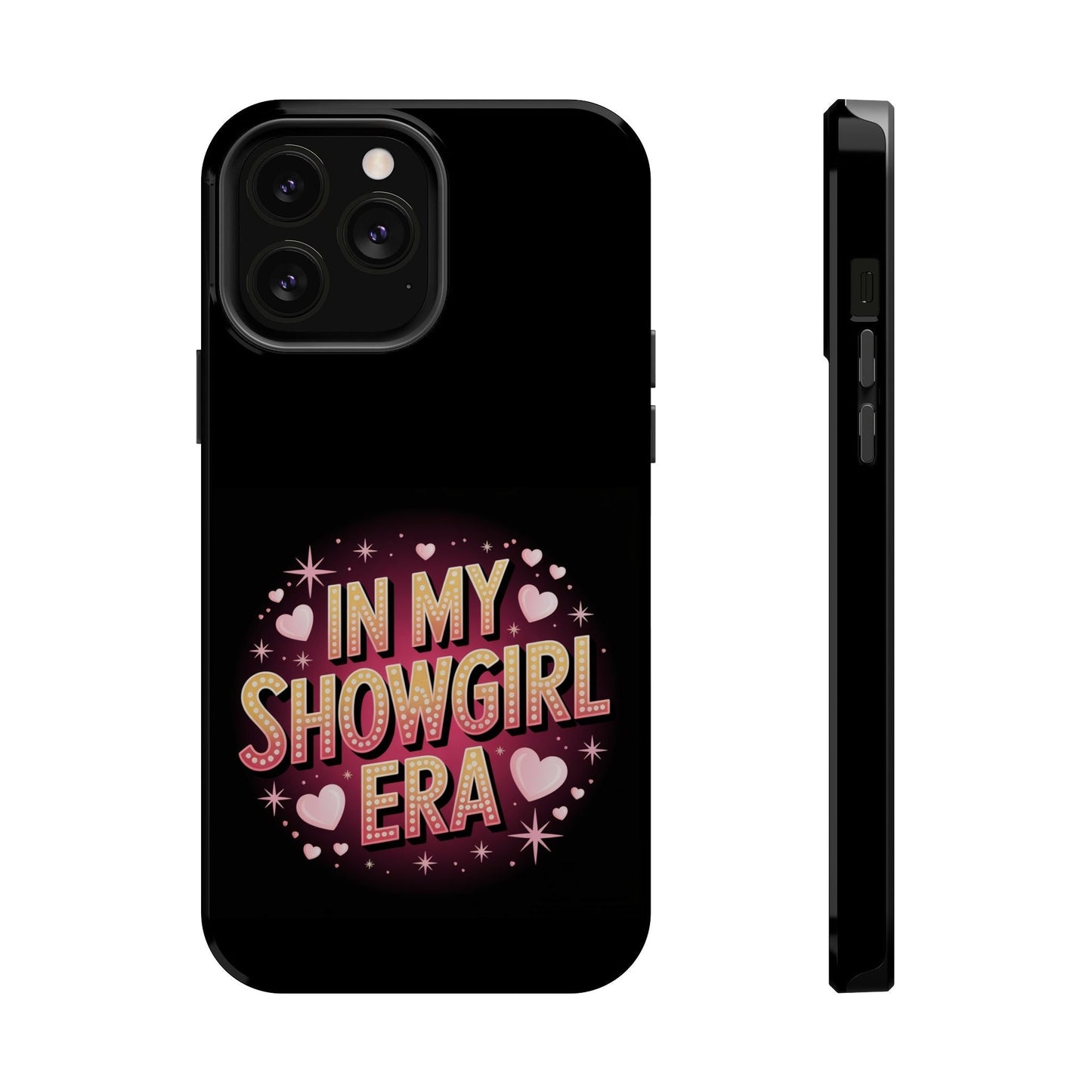 In My Showgirl Era phone case with retro glam design, durable polycarbonate and TPU protection, MagSafe compatible.