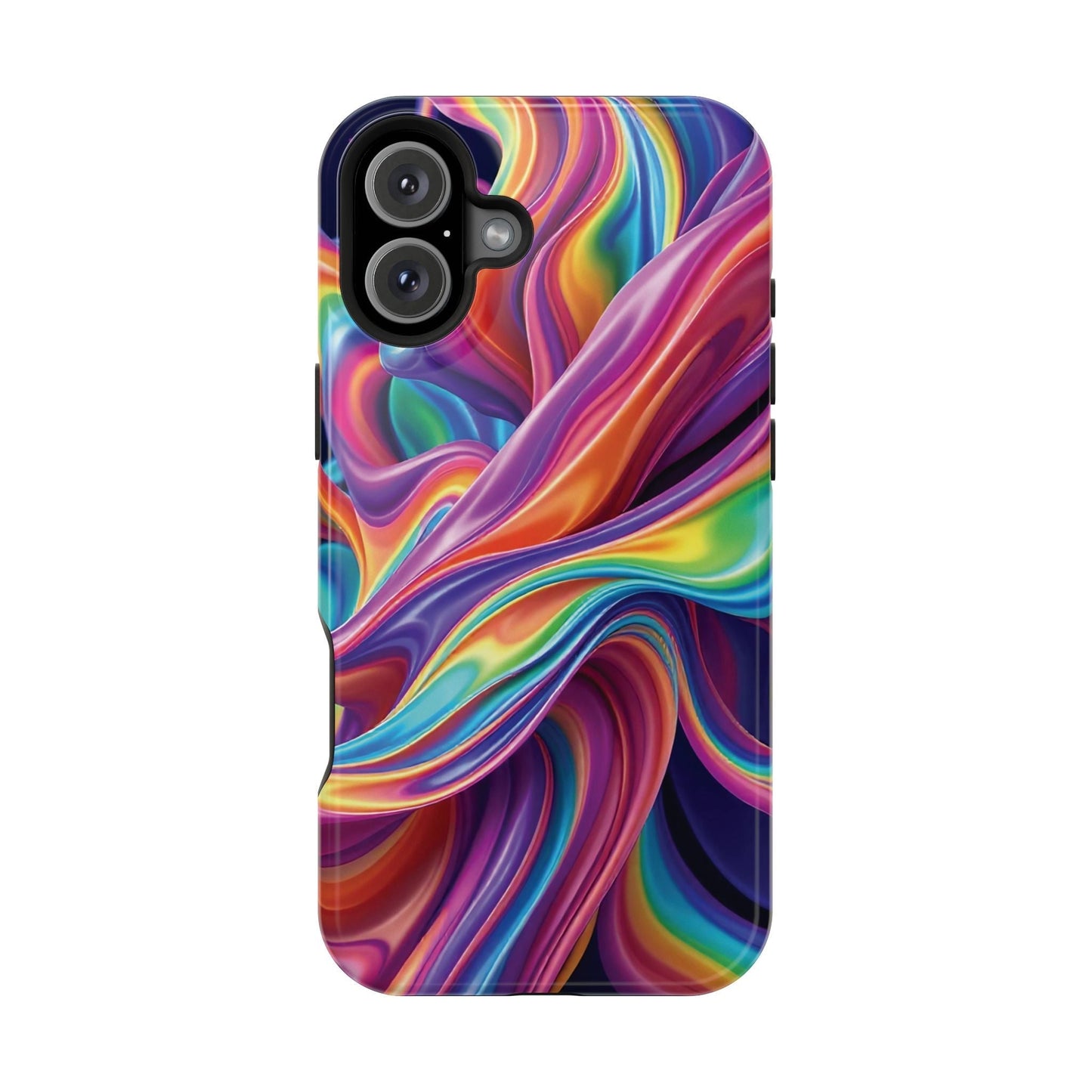 iPhone tough case with vibrant wrapping rainbow design and durable dual-layer protection