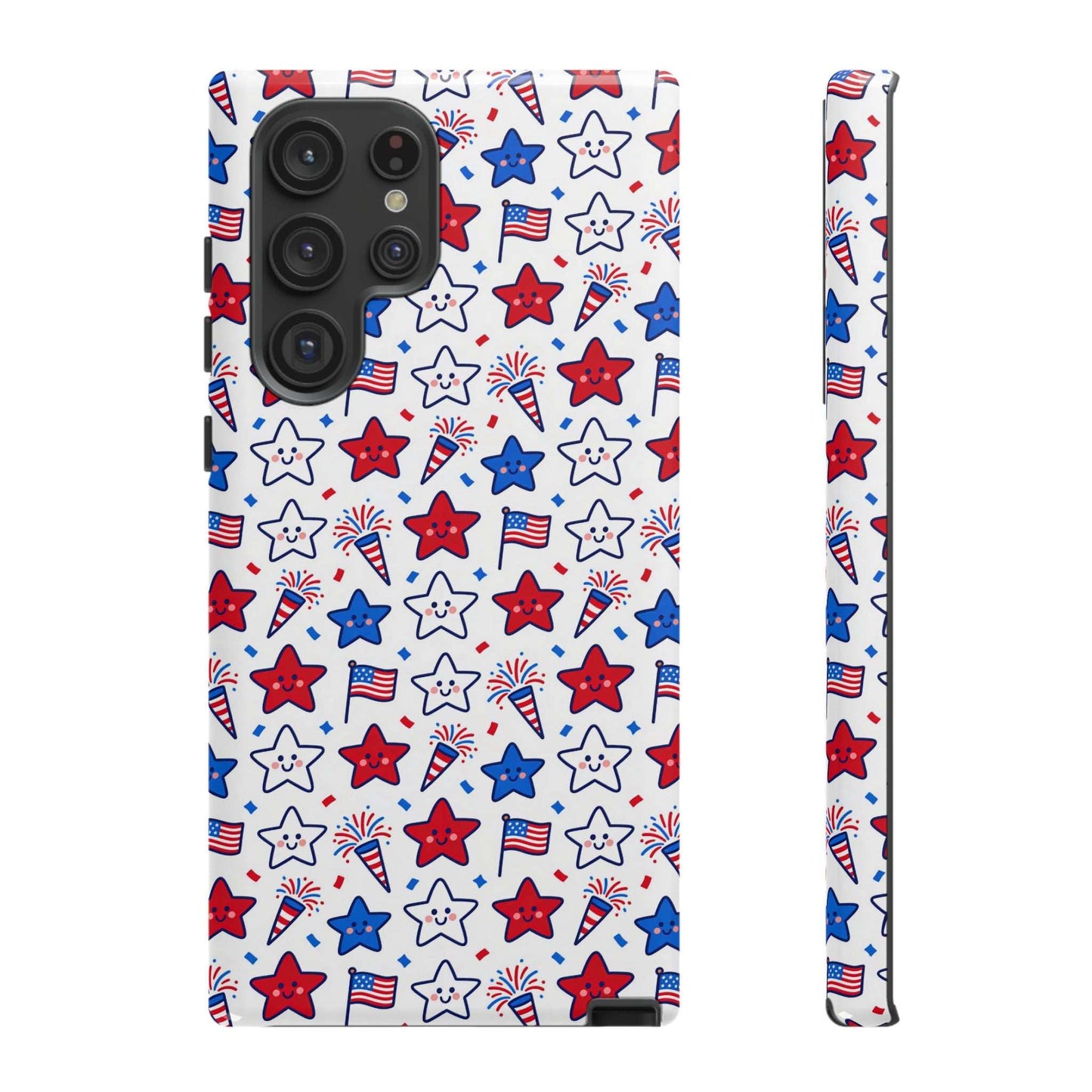 Kawaii 4th of July  Samsung Case – Cute Patriotic Phone Case, Fireworks Design, Shockproof Protective Cover