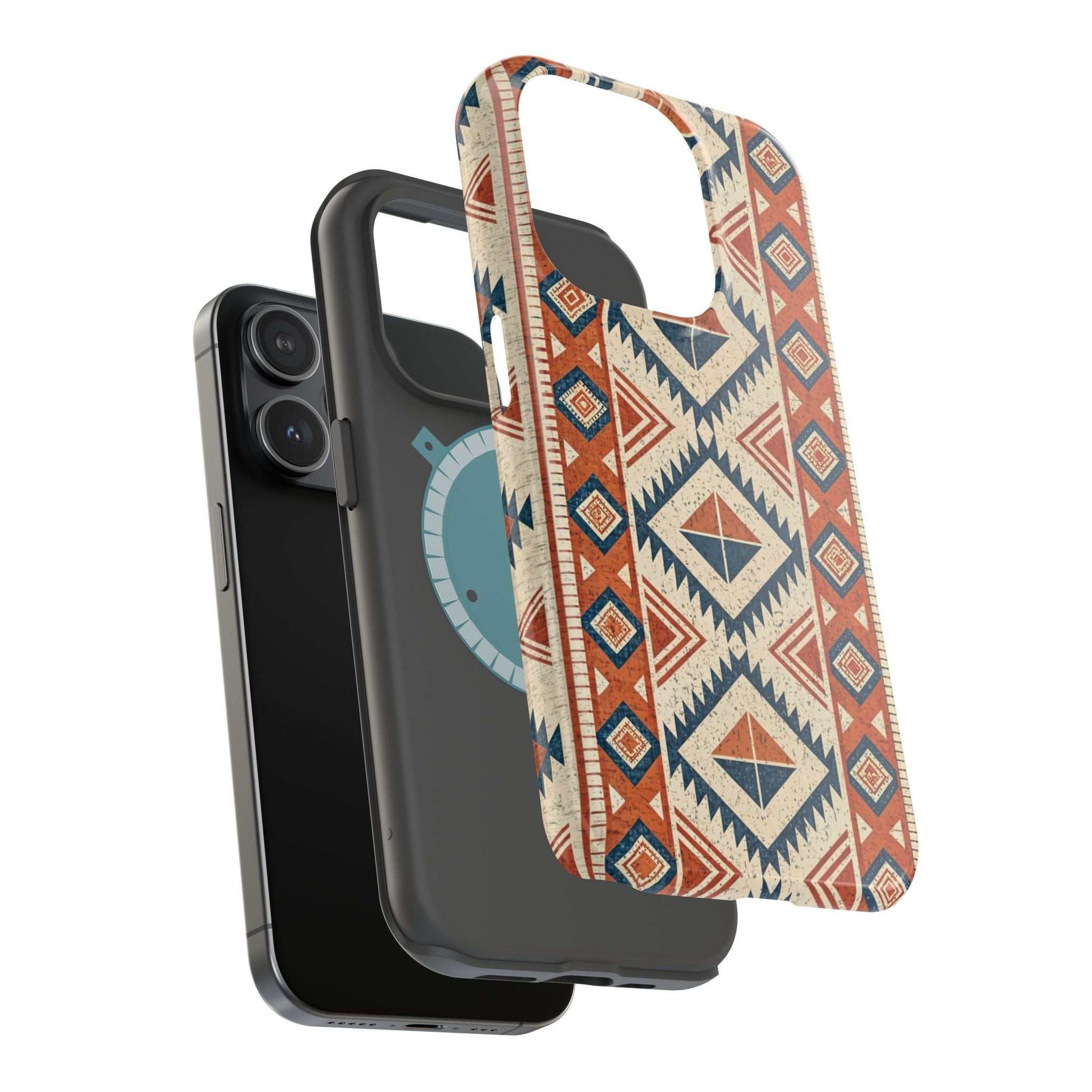 Tribal inspired pattern magnetic tough iPhone case with durable dual-layer protection and MagSafe compatibility