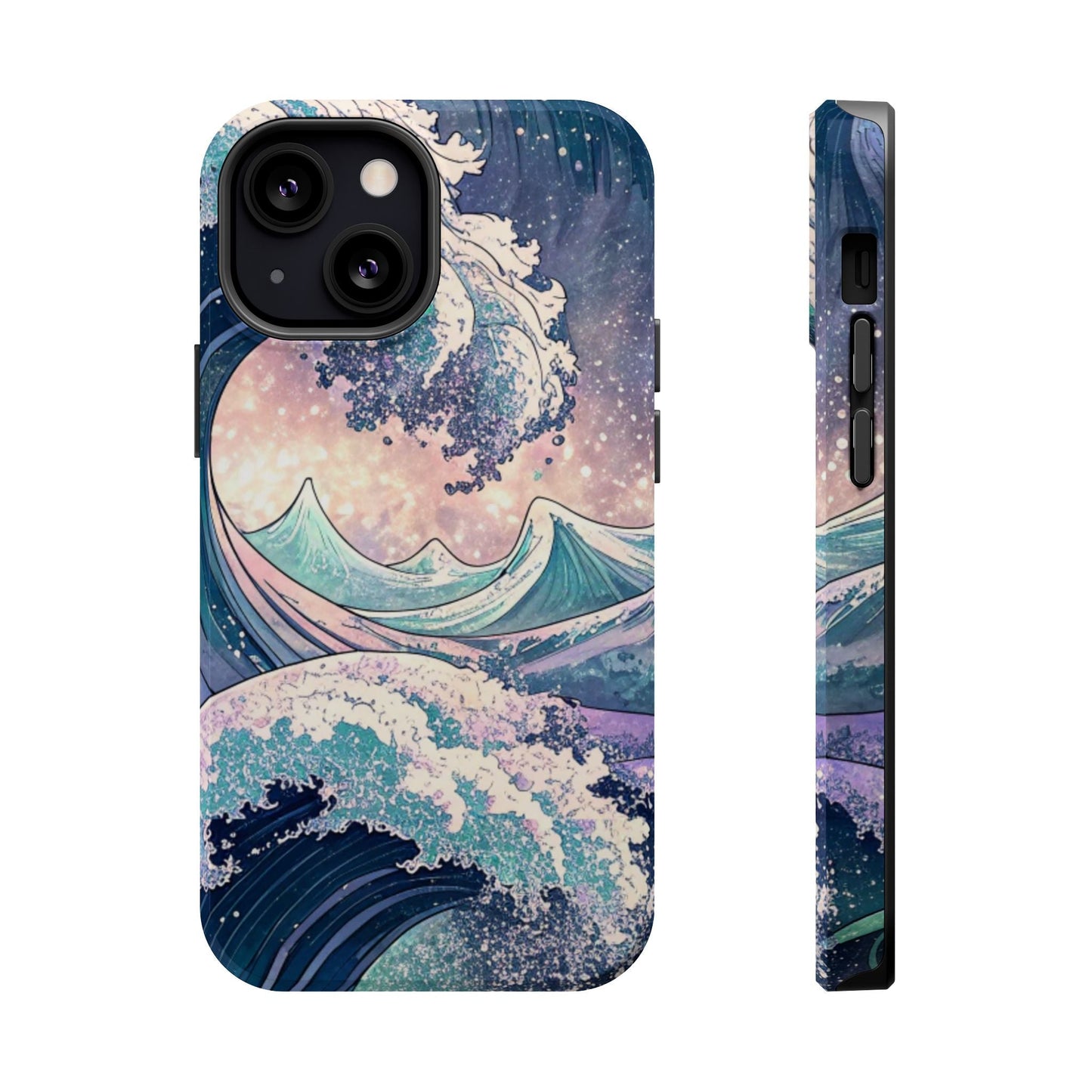 iPhone case with Crashing Waves Design, magnetic MagSafe® compatible protective cover in glossy or matte finish