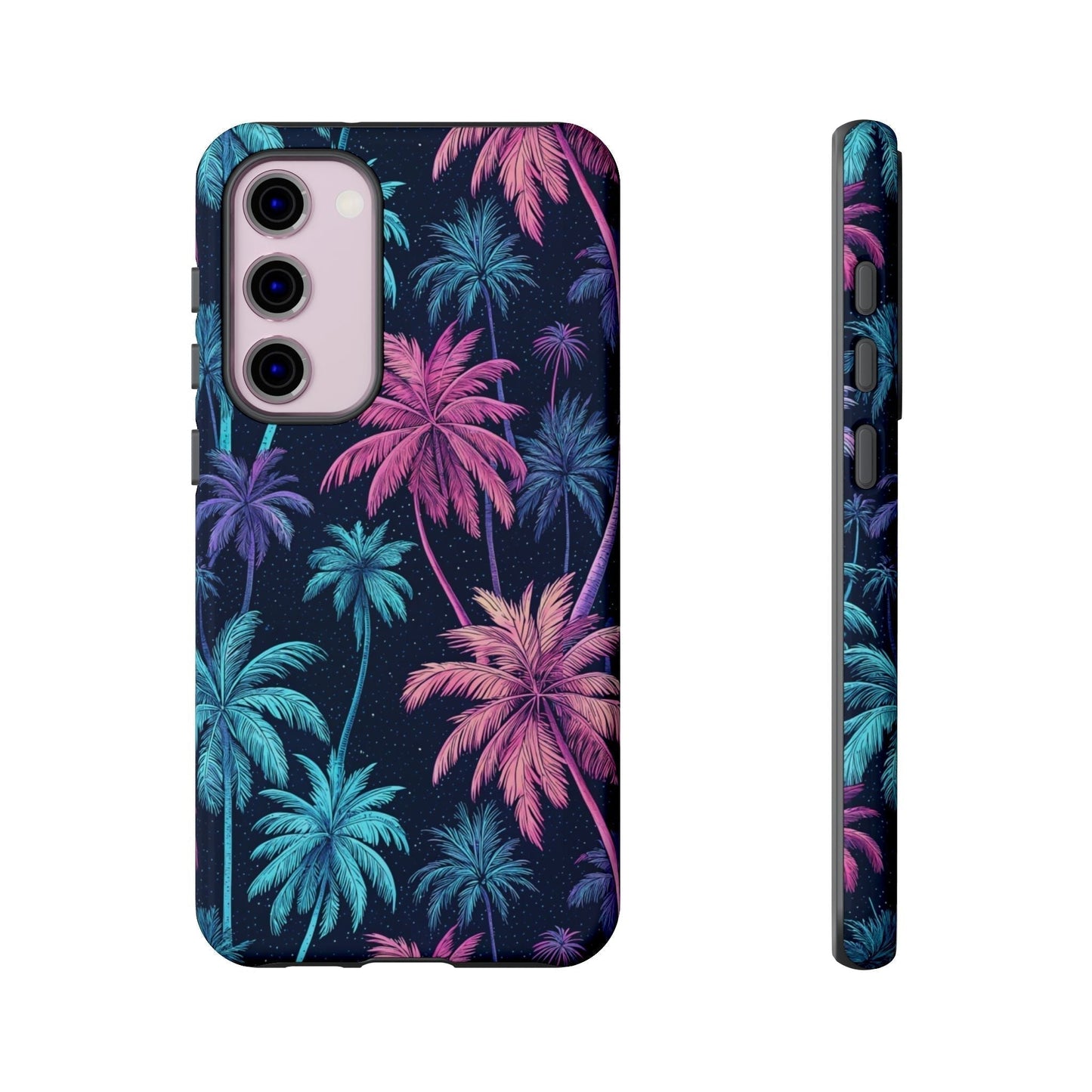 Samsung phone case with colorful neon palm tree design, durable and stylish protective cover