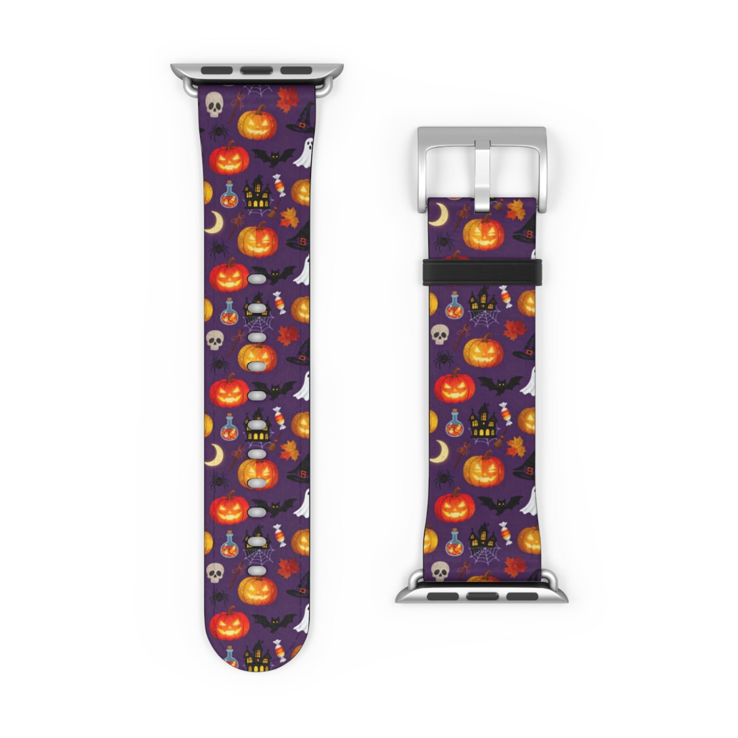 Halloween Pumpkin Pattern Watch Band — Spooky Orange Jack-O'-Lantern Apple Watch Strap