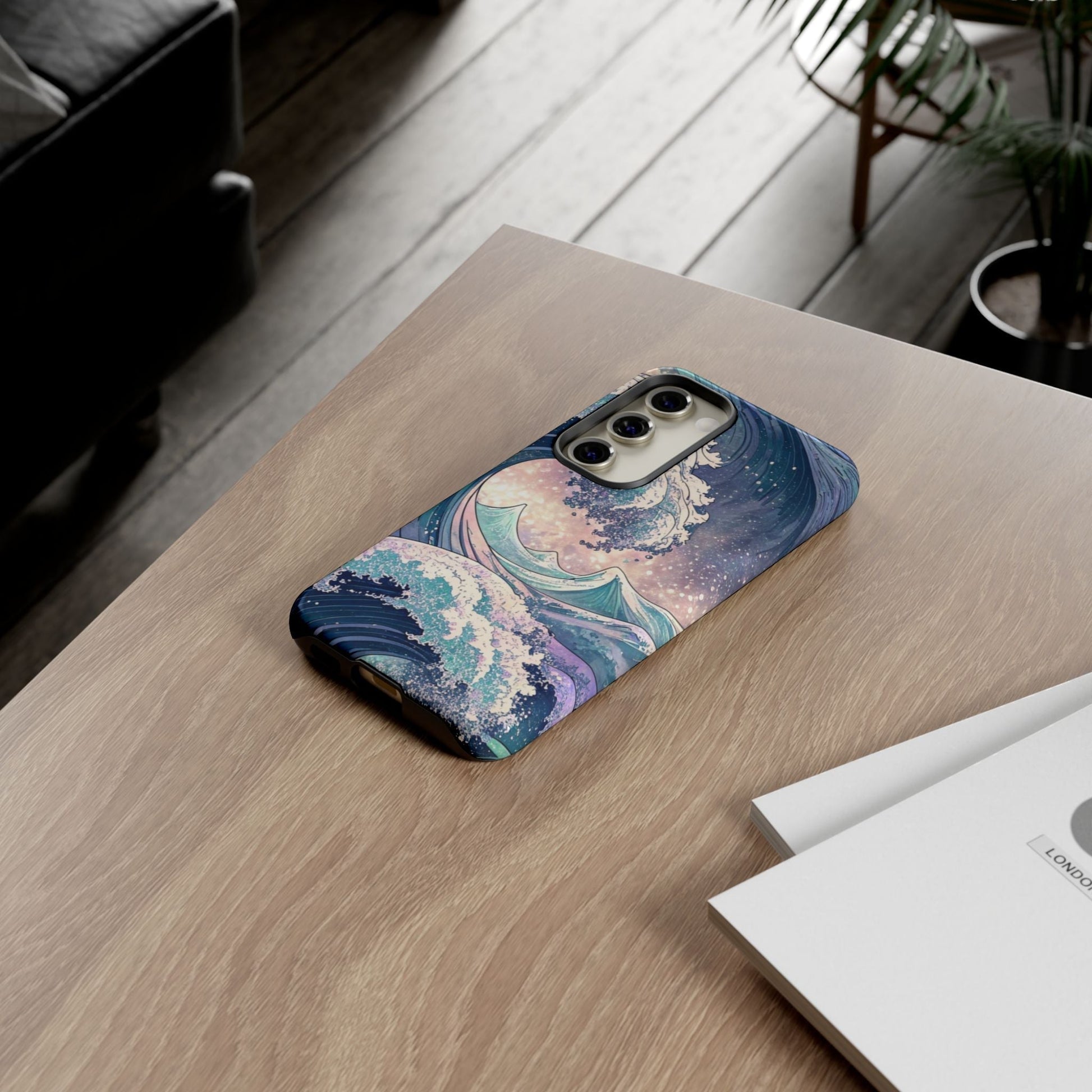 Samsung phone case with crashing waves design, durable and protective beach-inspired cover