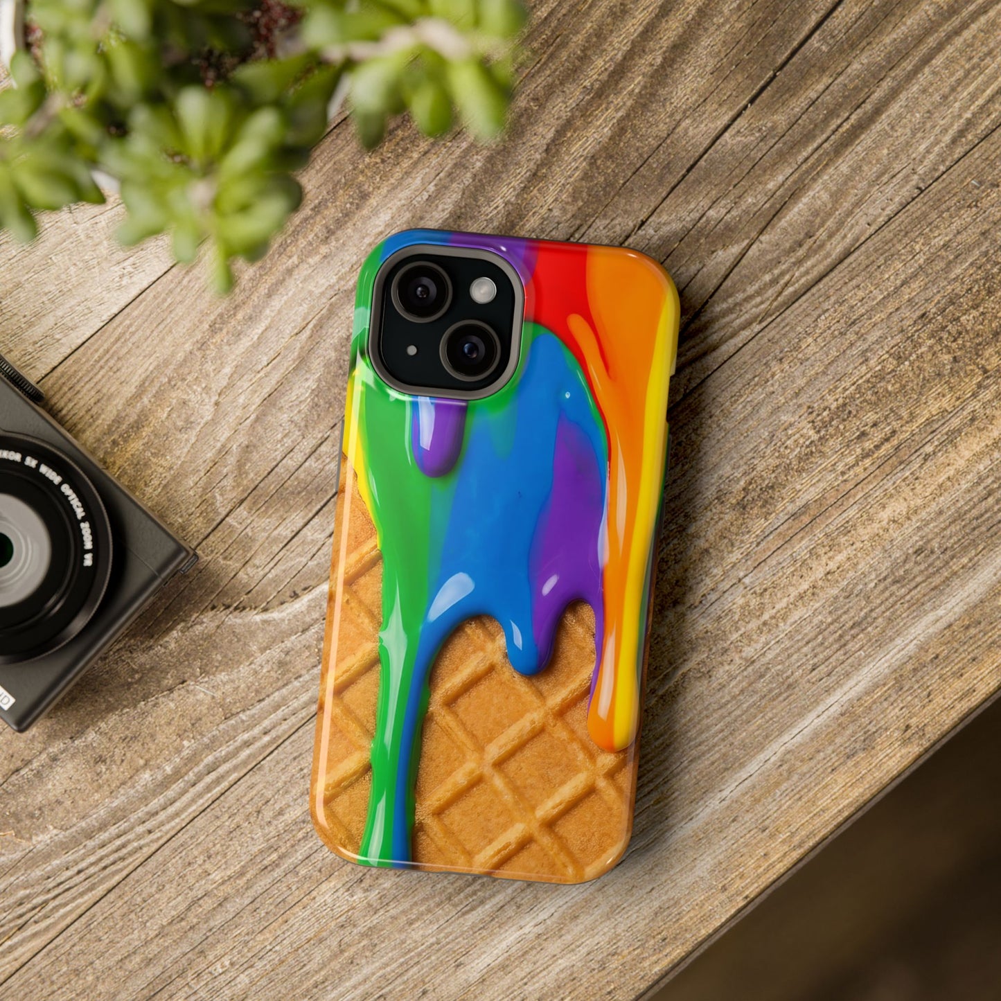 Waffle Rainbow Drip iPhone Case MagSafe Tough Protective Colorful Phone Case