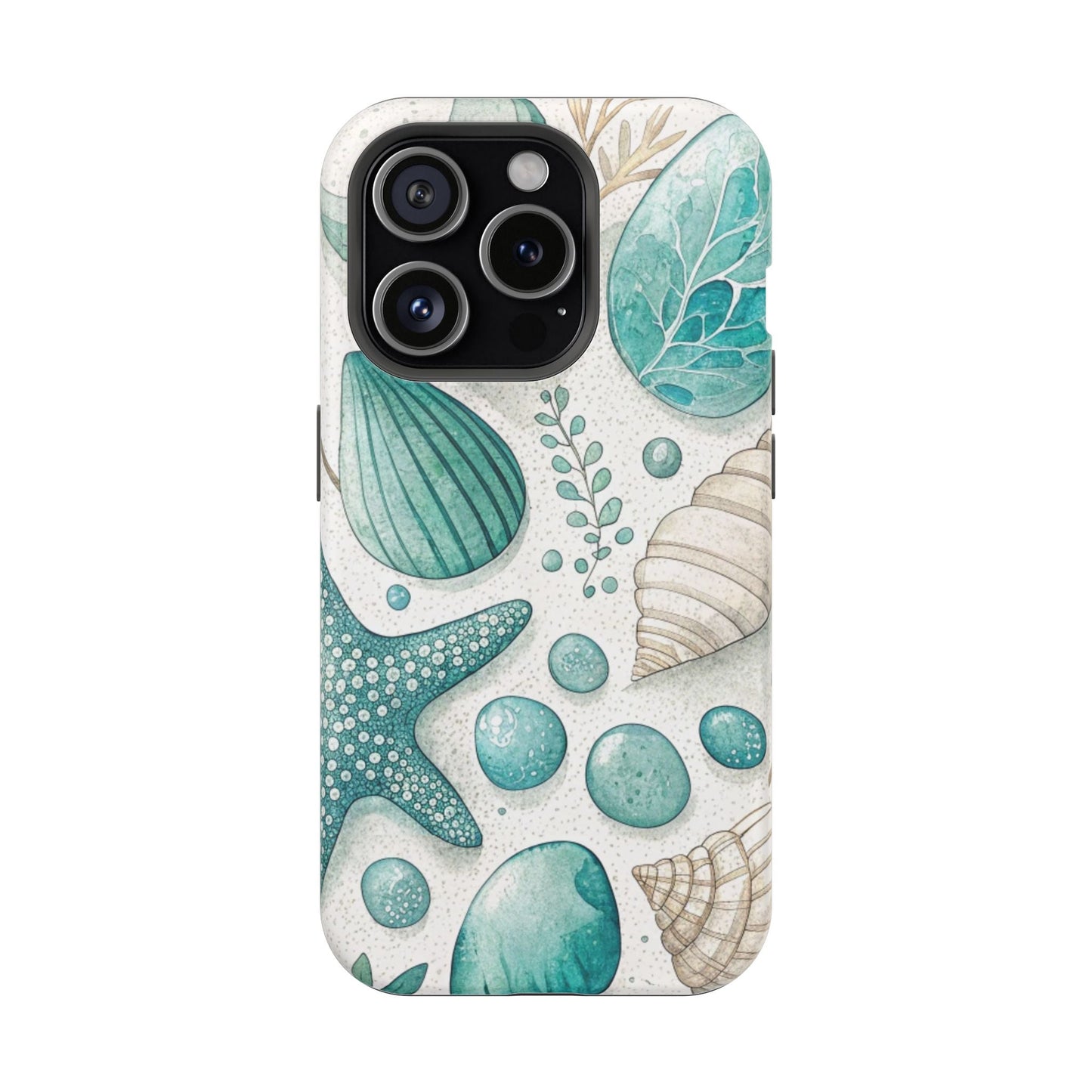 Celebration Sea iPhone Tough Case with ocean shell and starfish design, durable protective phone cover with MagSafe compatibility
