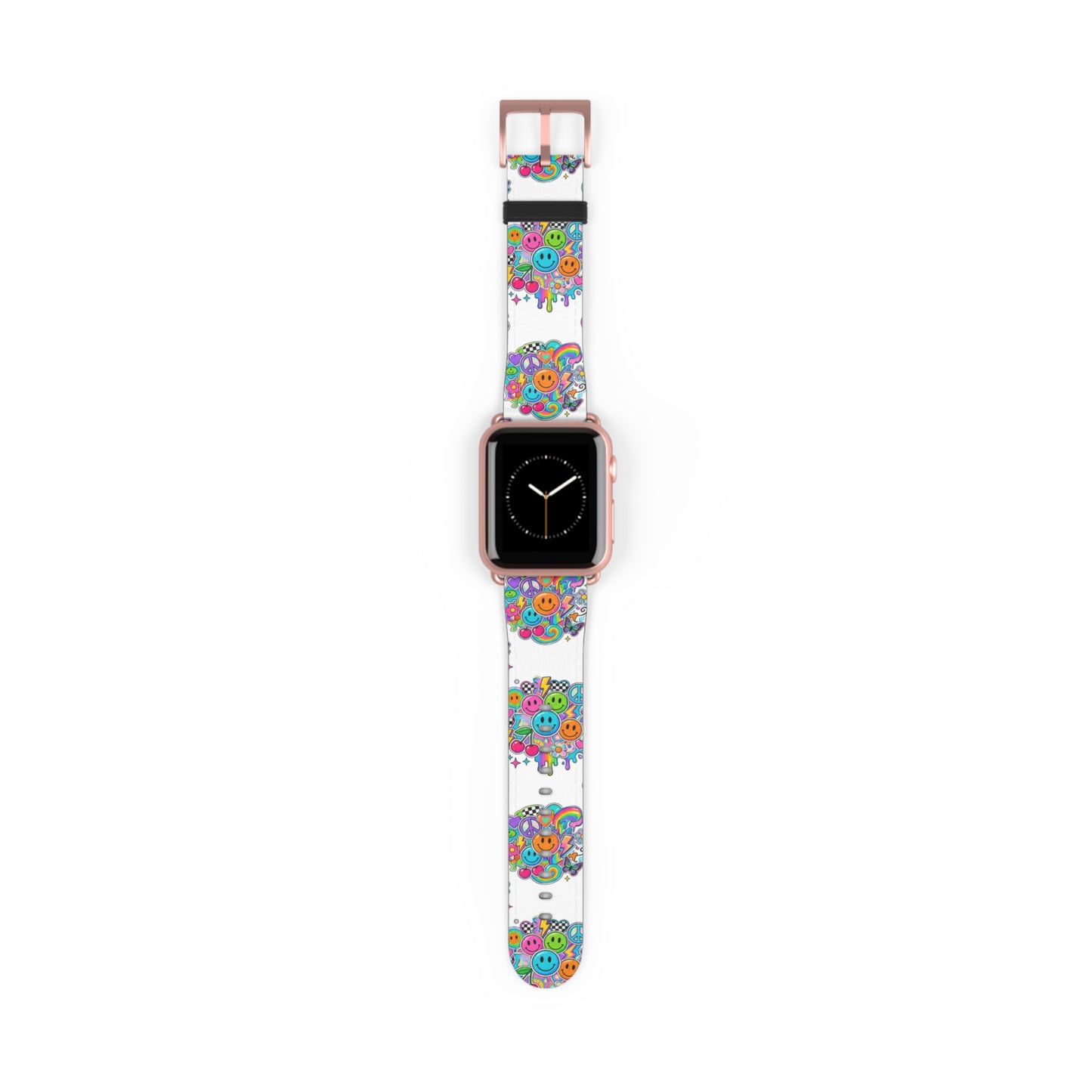 Floral Smiley Watch Band — Colorful Happy Face Apple Watch Strap
