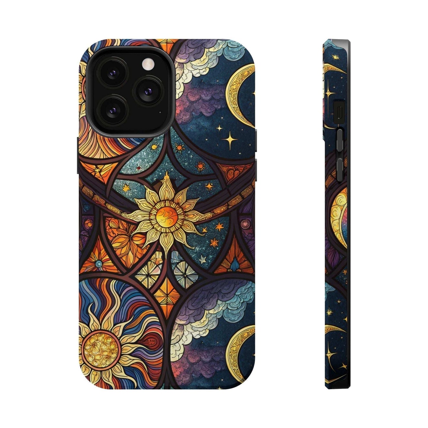 Sun and Moon iPhone Case with cosmic celestial artwork and durable dual-layer protection for iPhone 13 to 16 series