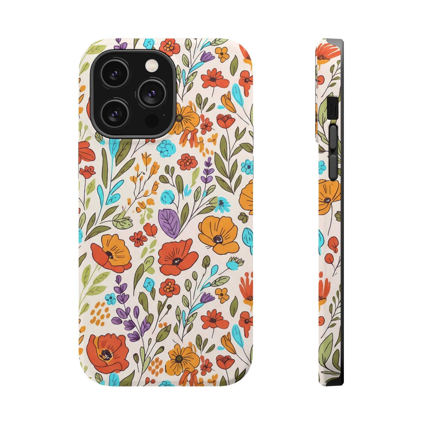Floral Drawing iPhone Case — Magnetic Impact-Resistant Phone Cover