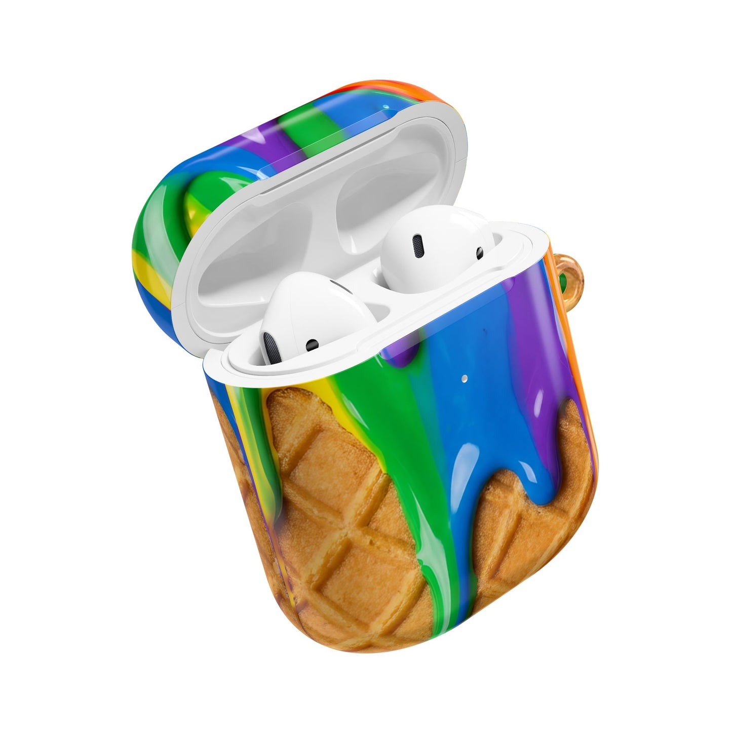 Rainbow Waffle Drip AirPods Case Protective Cover with Carabiner