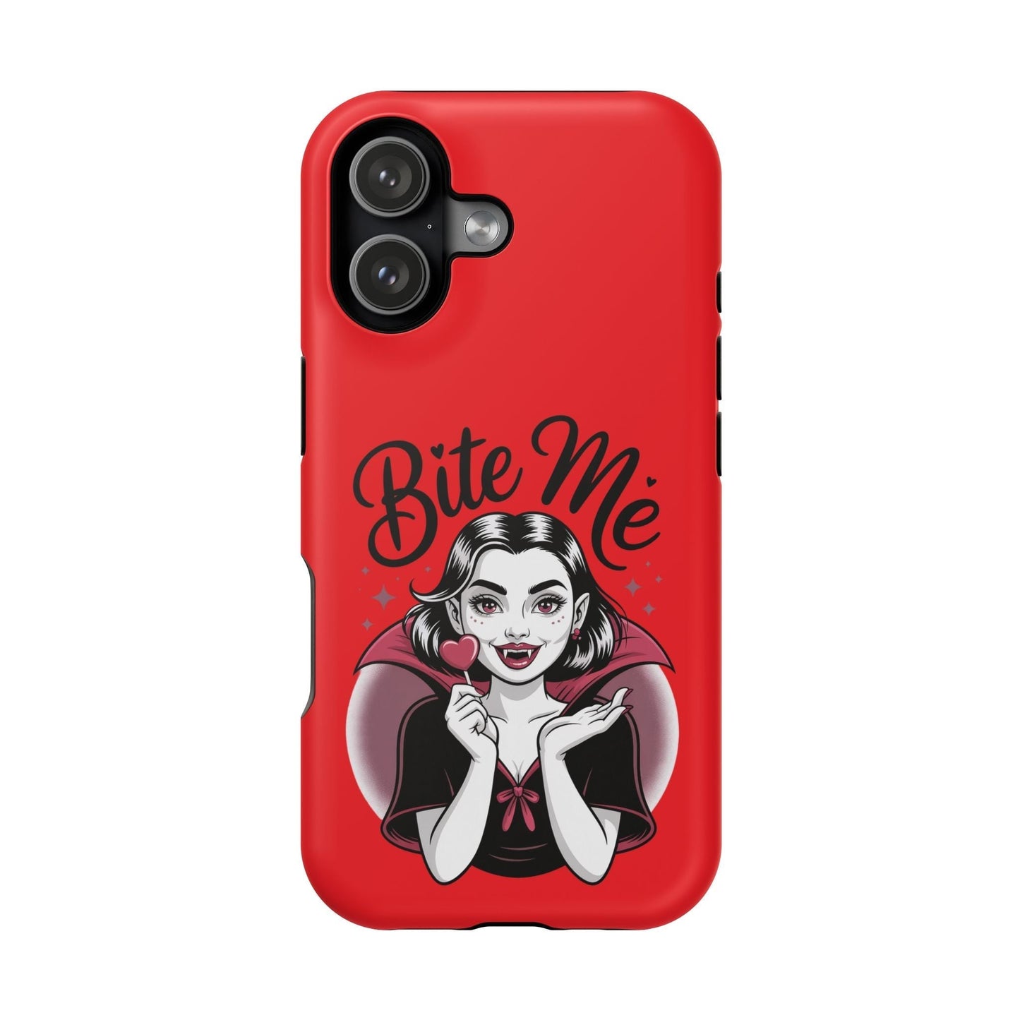 Halloween Vampire iPhone tough case with red "Bite Me" design and vampire illustration for iPhone protection