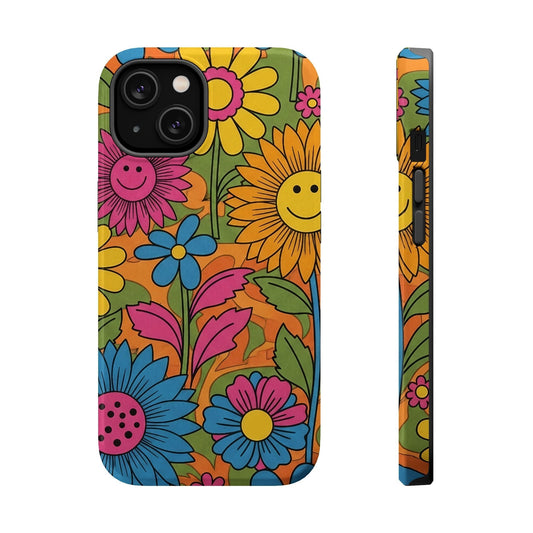 Colorful Flower Power iPhone Tough Case with durable polycarbonate and vibrant floral print design