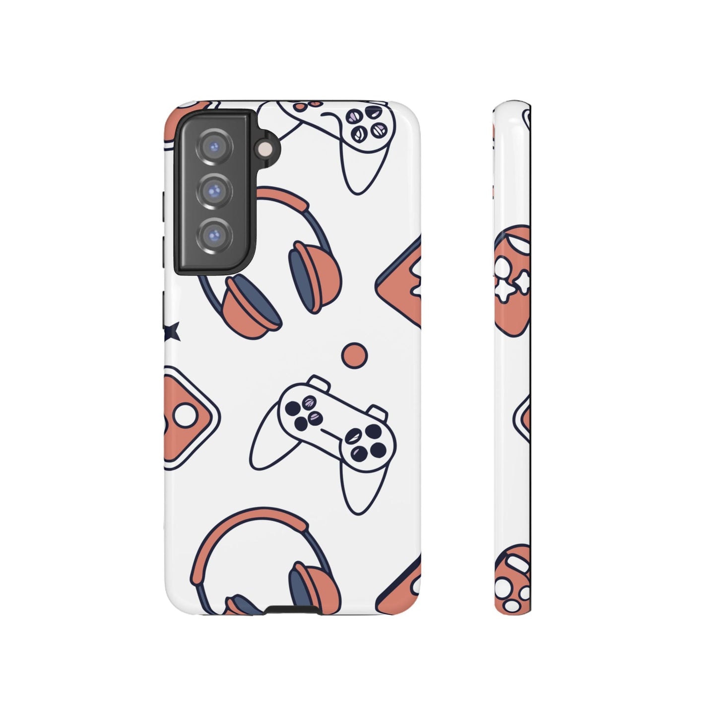 Samsung phone case with gamer design featuring controllers and headphones, durable and impact-resistant Gamer Tough Phone Case