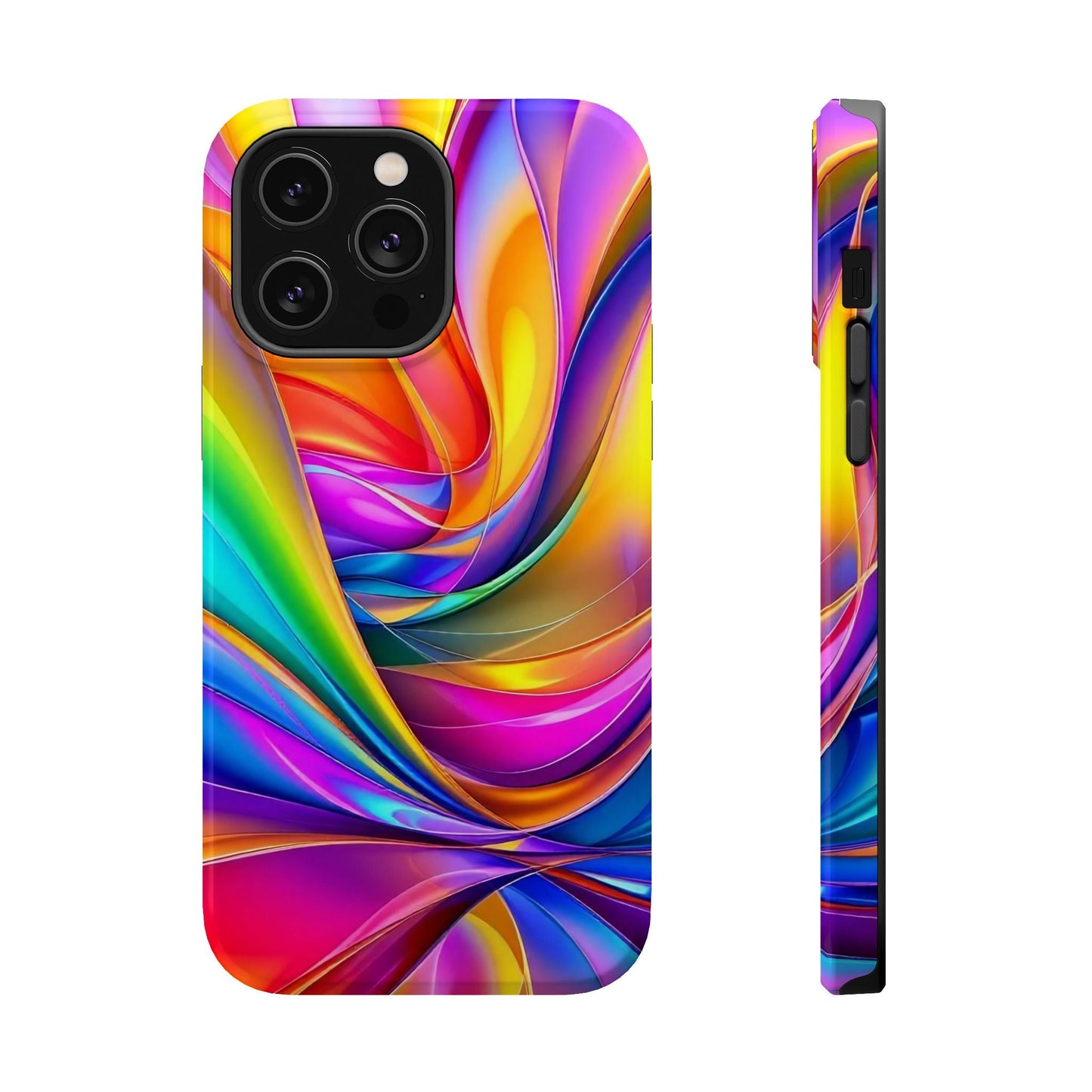 Deconstructed Rainbow Wave iPhone tough case with vibrant multicolor abstract swirl design and durable protective cover