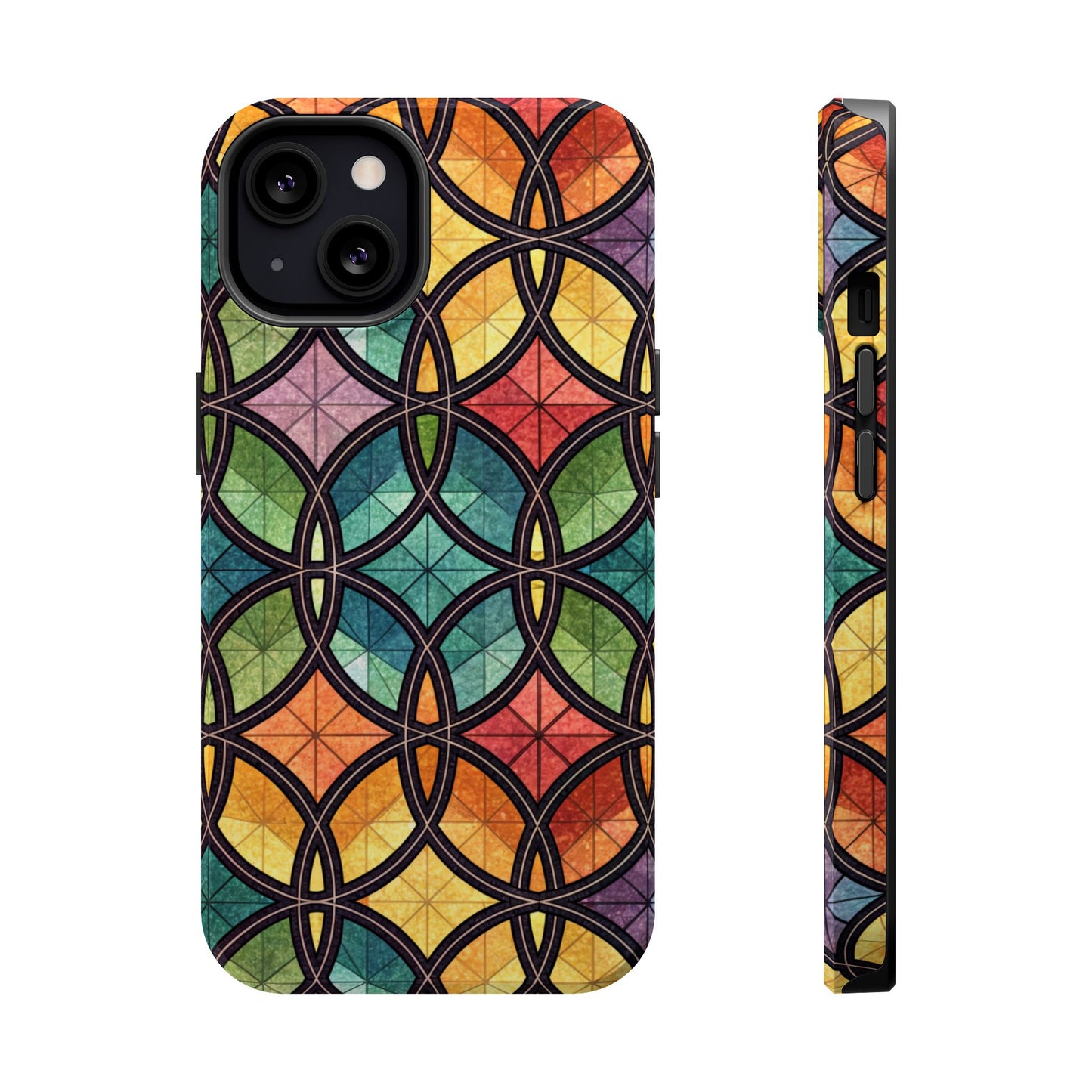 Rainbow Stain Glass iPhone Case – Durable MagSafe® Tough Phone Cover with Colorful Artistic Design