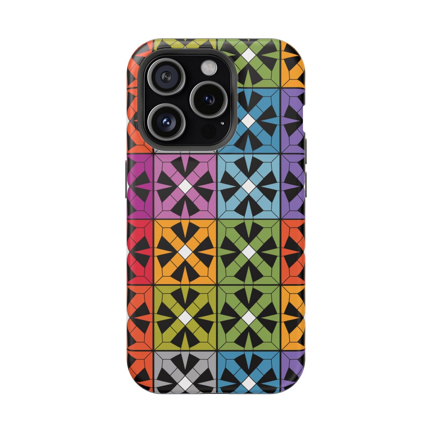 Rainbow Squares iPhone Tough Case with vibrant colorful geometric square pattern and durable protective design