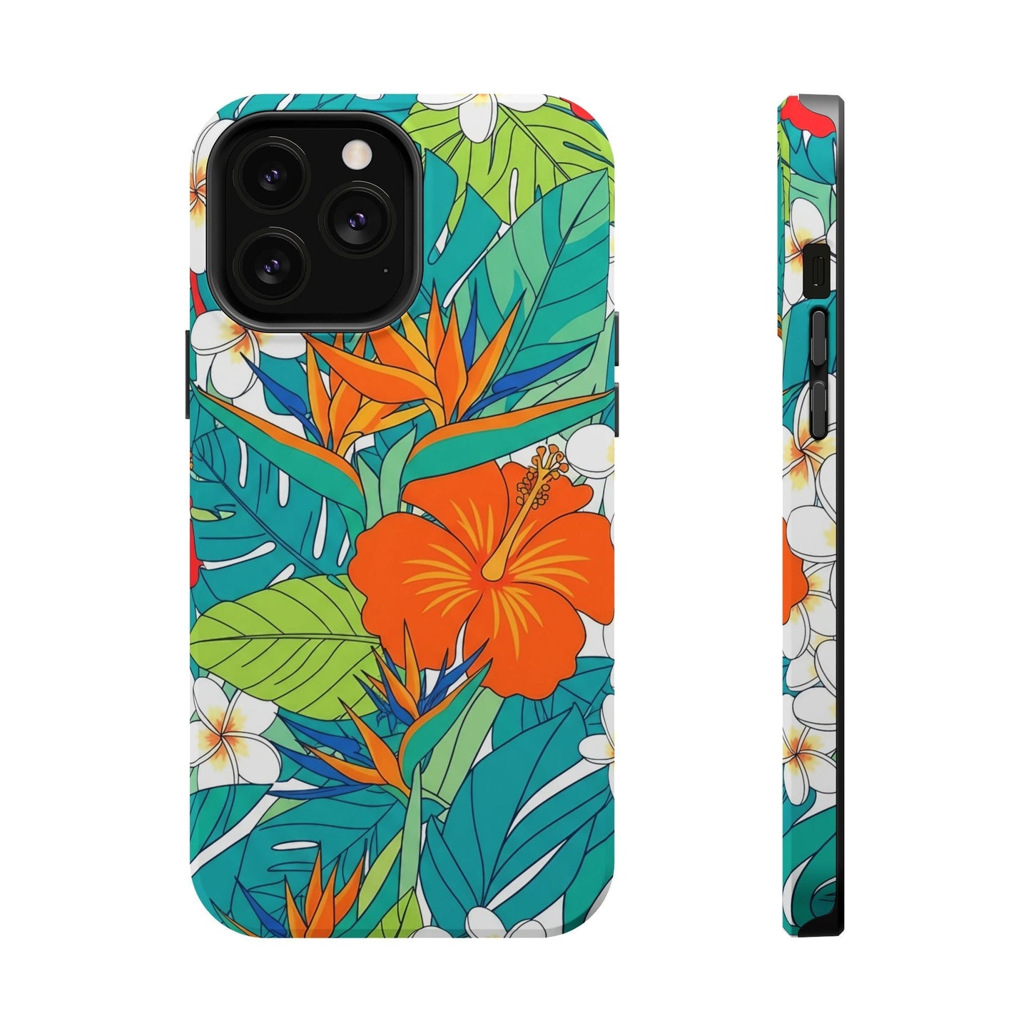 Vibrant floral iPhone case with colorful tropical flower design and durable polycarbonate protection