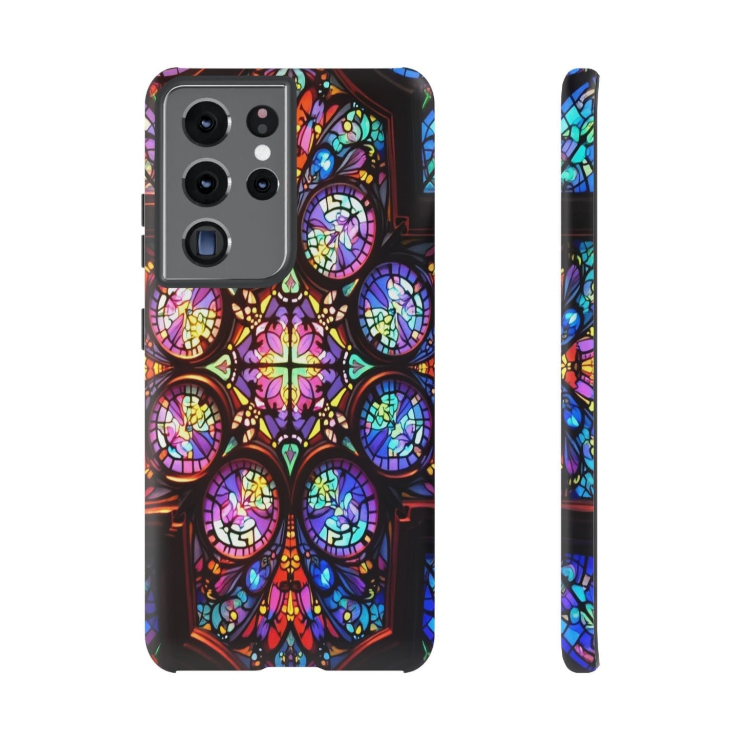 Colorful Hypnotic Stain Glass Samsung Galaxy phone case with vibrant stained glass design and durable protective cover