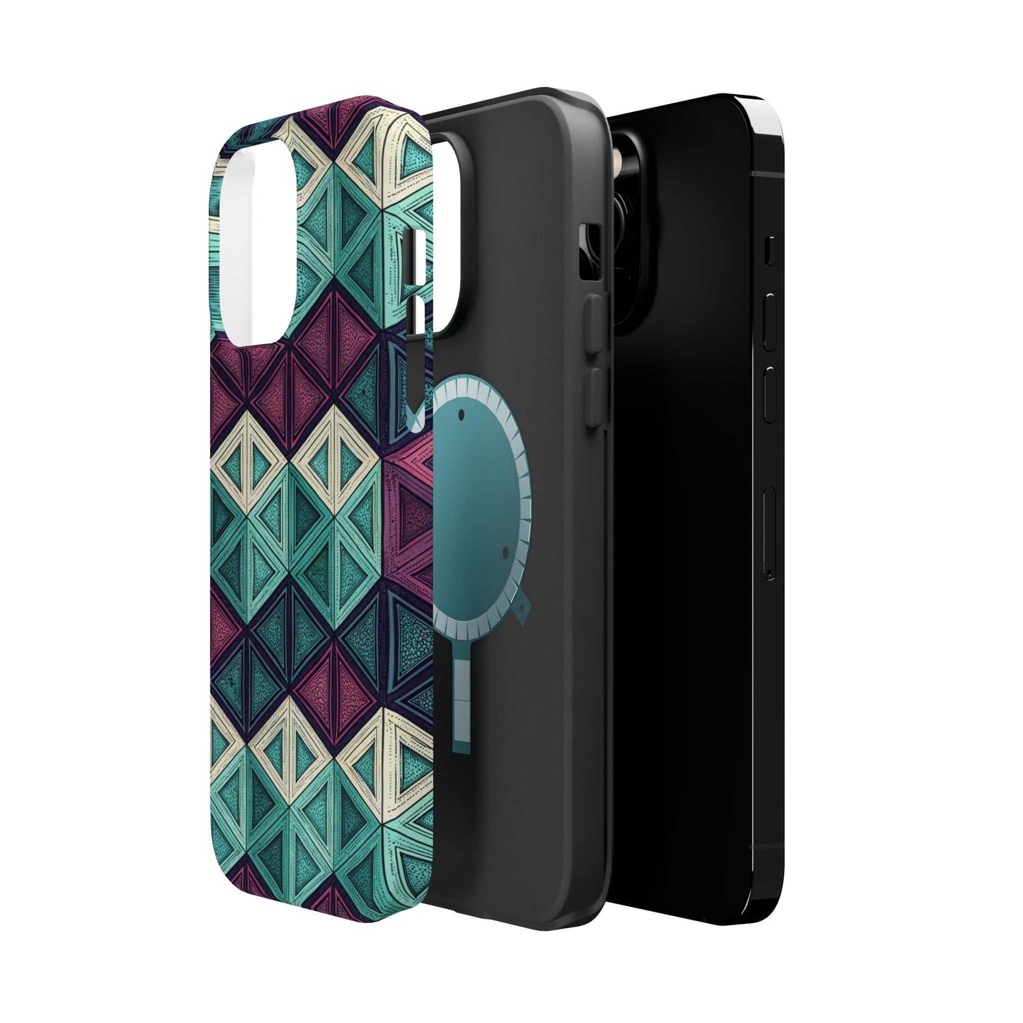 Purple and Teal Abstract magnetic iPhone tough case with geometric design and MagSafe compatibility