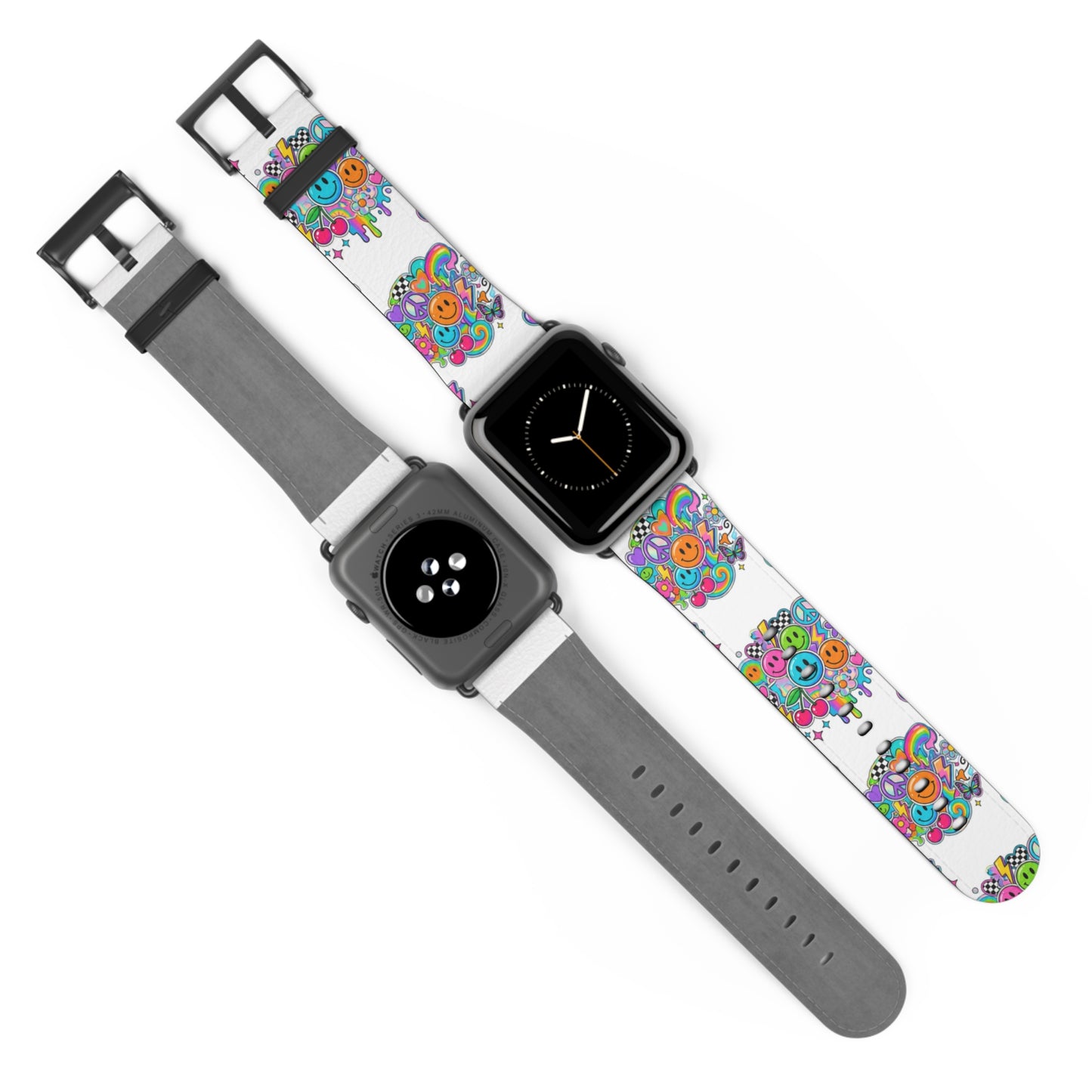 Floral Smiley Watch Band — Colorful Happy Face Apple Watch Strap