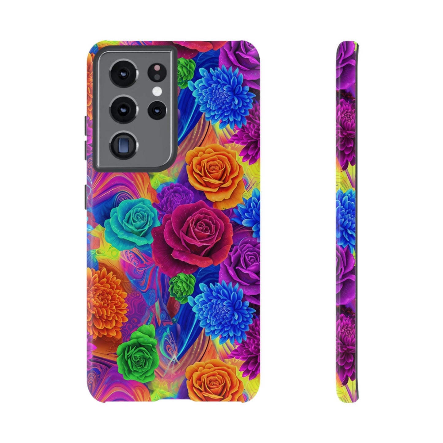 Vibrant floral Samsung phone case with colorful roses and durable protective design