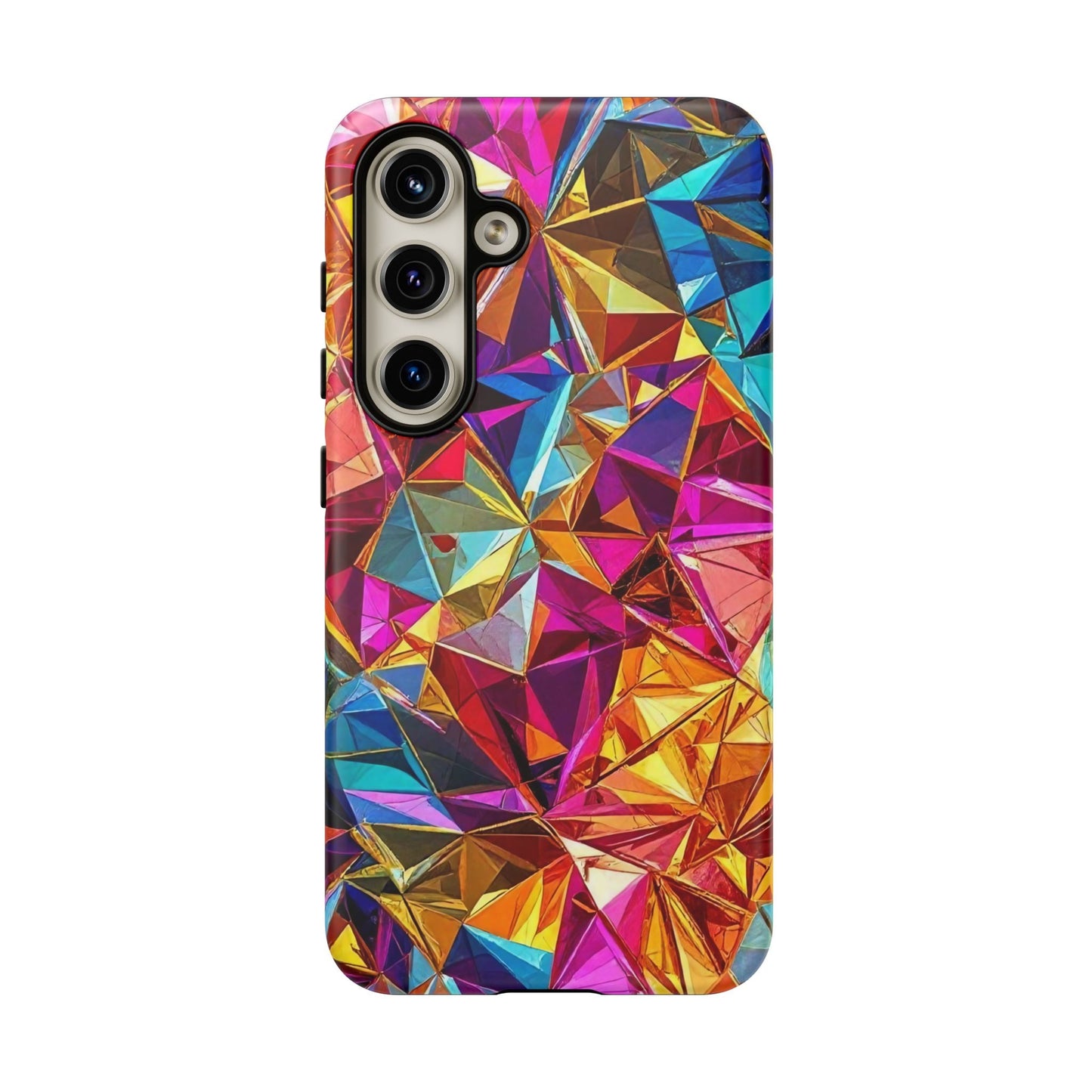 Colorful Rainbow Foil Samsung phone case with geometric 3D design and durable protective cover