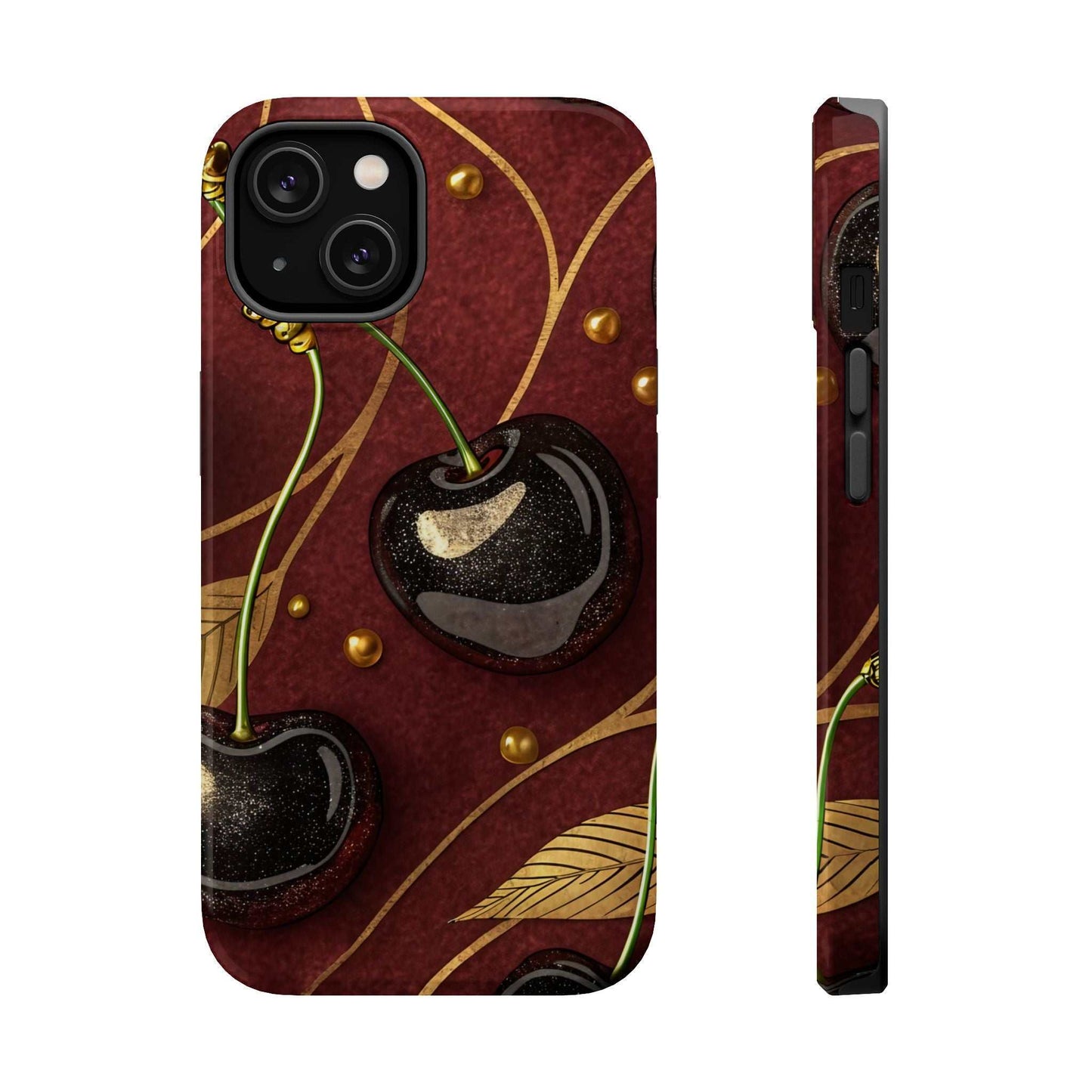 Golden Cherry iPhone Tough Case with vibrant cherry design and durable protective build for iPhone 13 to 16