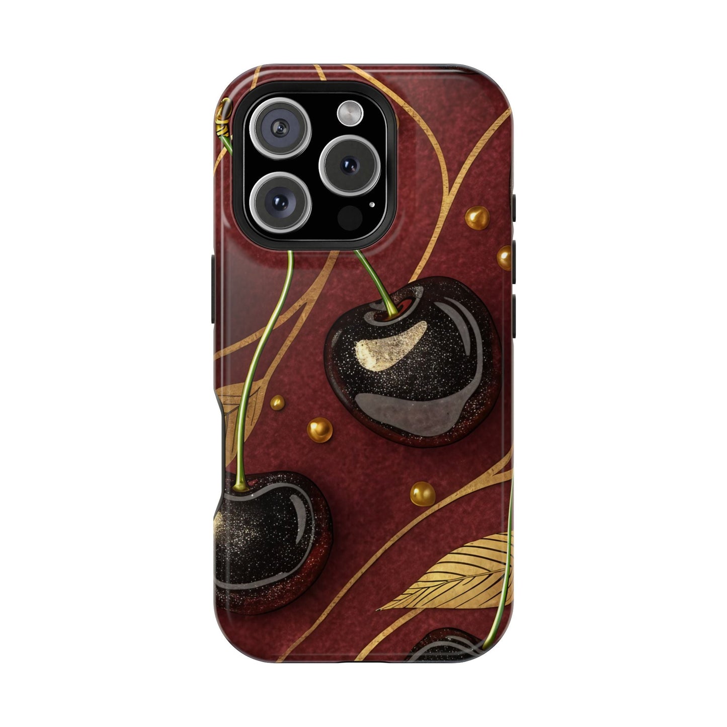Golden Cherry iPhone Tough Case with durable cherry-gold design and MagSafe compatibility