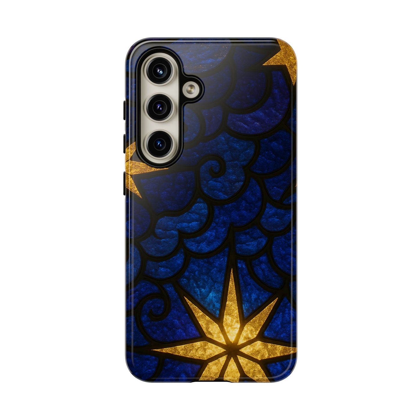 Golden Star Samsung phone case with blue and gold star design for durable protection