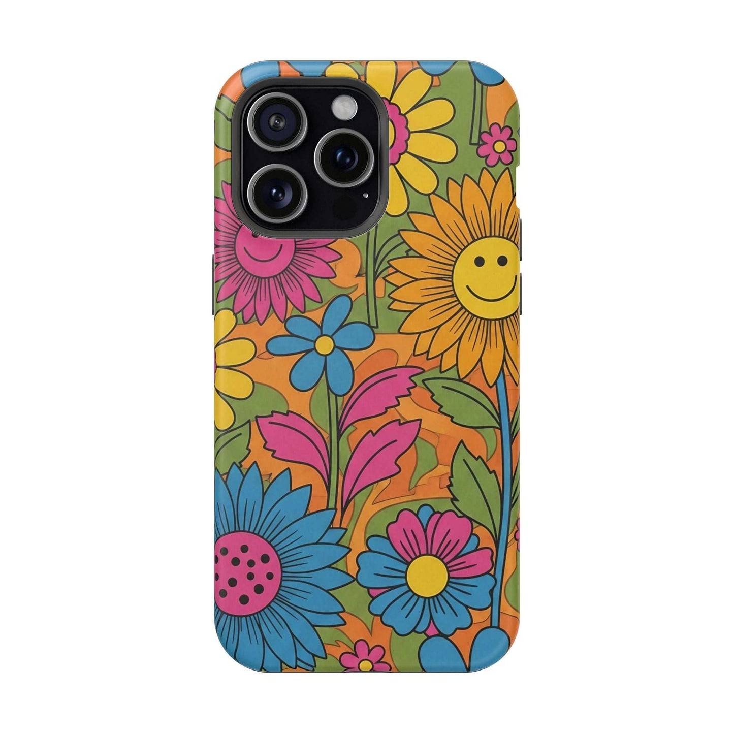 Flower Power iPhone Tough Case with colorful floral design and durable polycarbonate protection