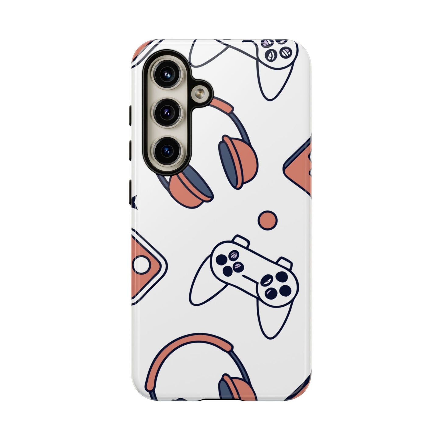 Samsung phone case with gamer-themed print of controllers and headsets, durable and impact-resistant Gamer Tough Phone Case