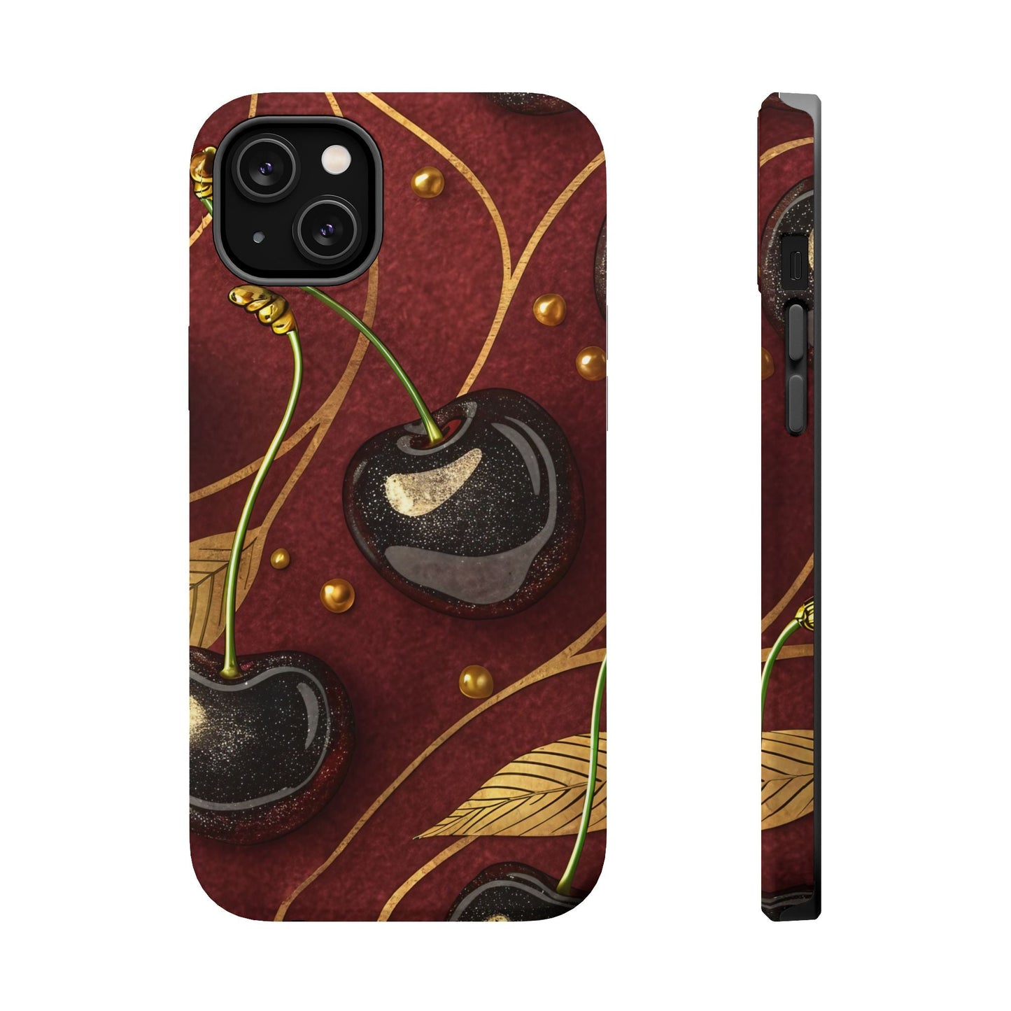 Golden Cherry iPhone Tough Case with vibrant cherry-gold design and MagSafe compatibility