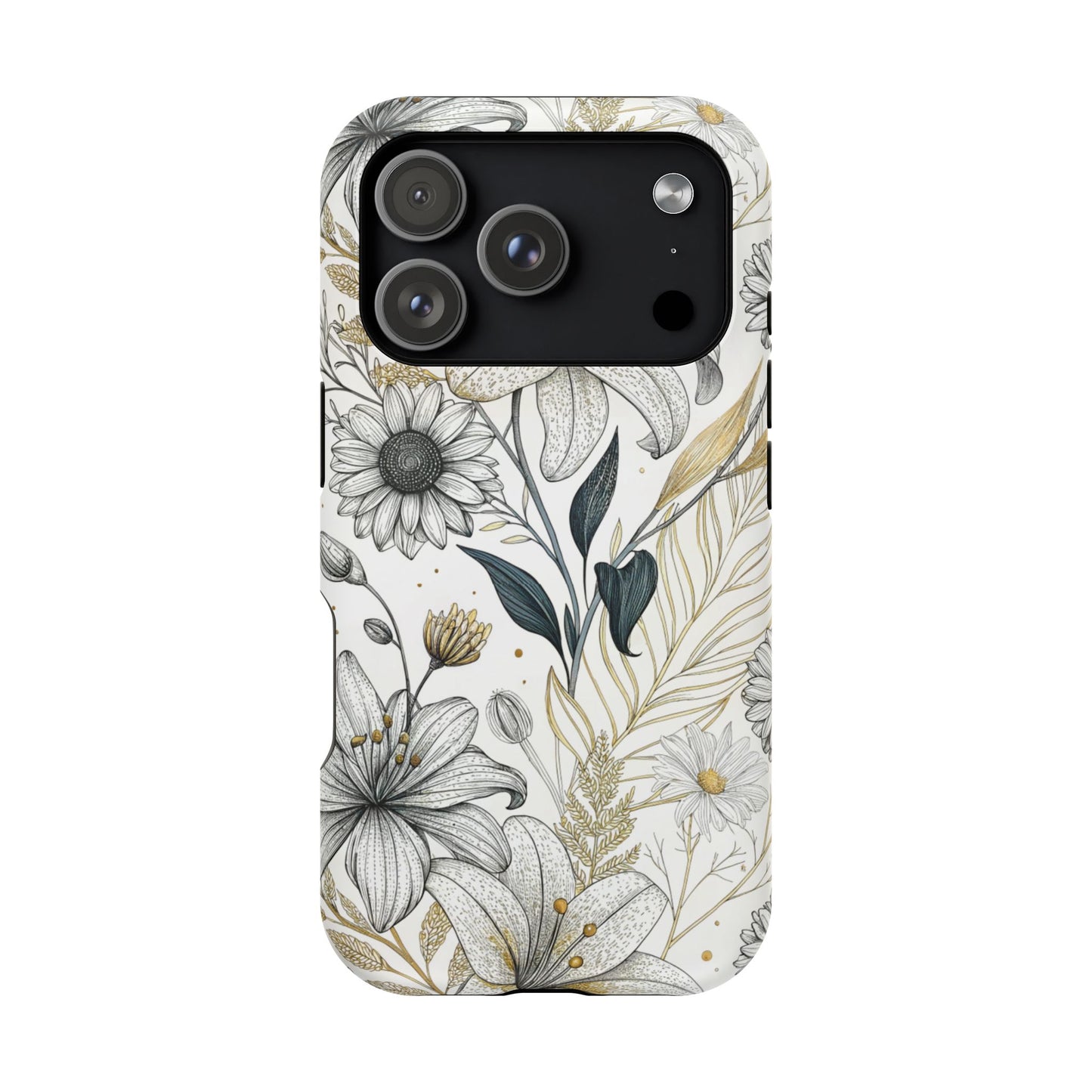 Golden Leaf Flower iPhone Case – Stylish Durable Protection with MagSafe®