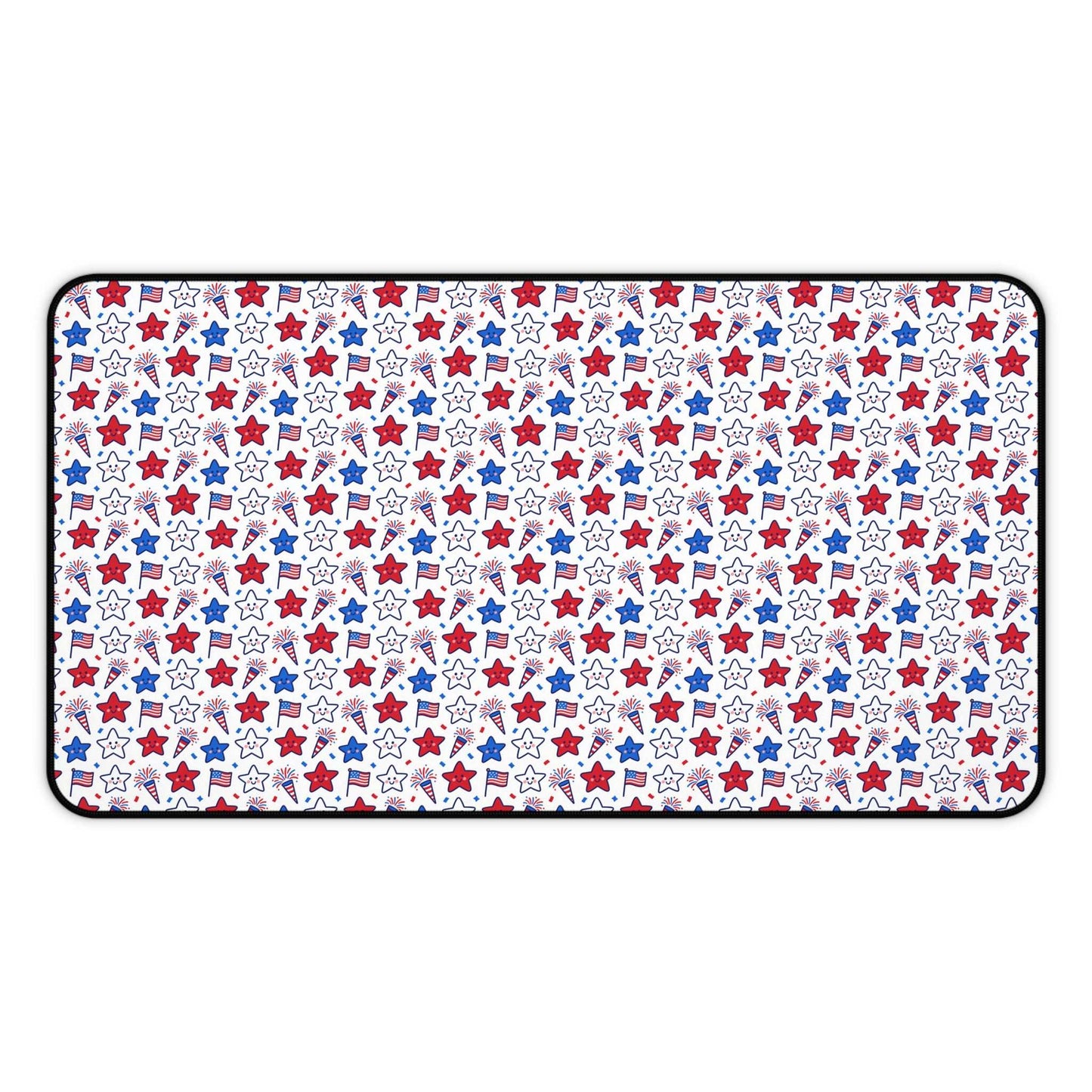 Kawaii 4th of July Desk Mat – Cute Patriotic Mouse Pad, Non-Slip Neoprene, Pastel Stars & Fireworks Workspace Mat