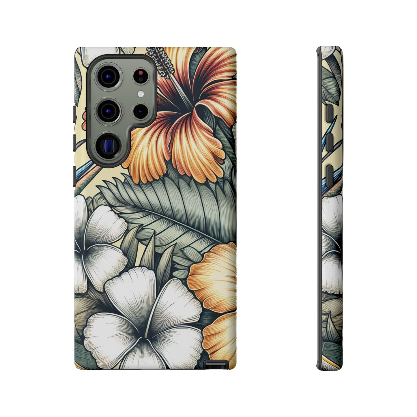 Golden Tropical Floral Design Samsung Phone Case